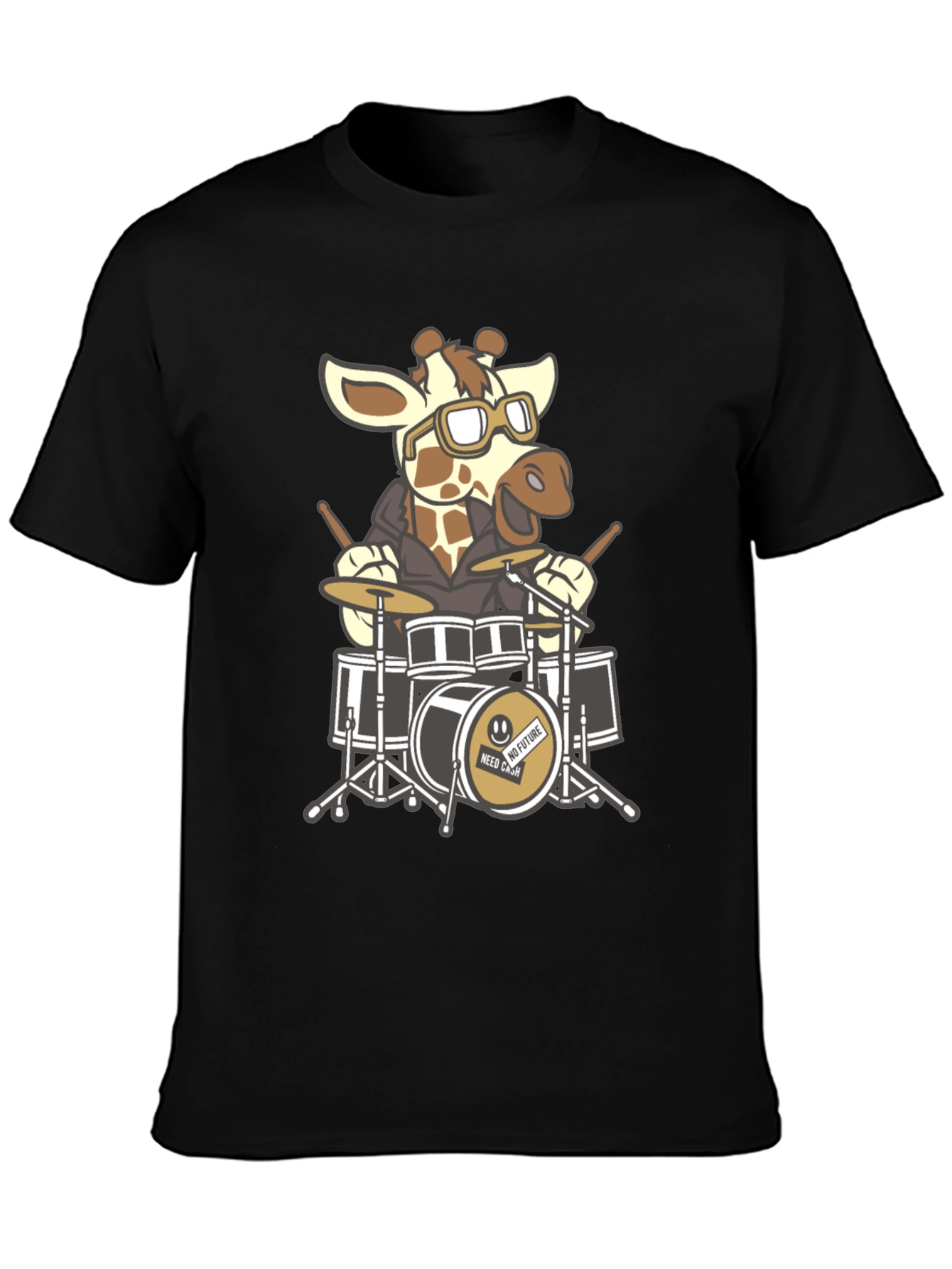 Black Giraffe Drummer Graphic Tee - Black Cotton T-Shirt view 3