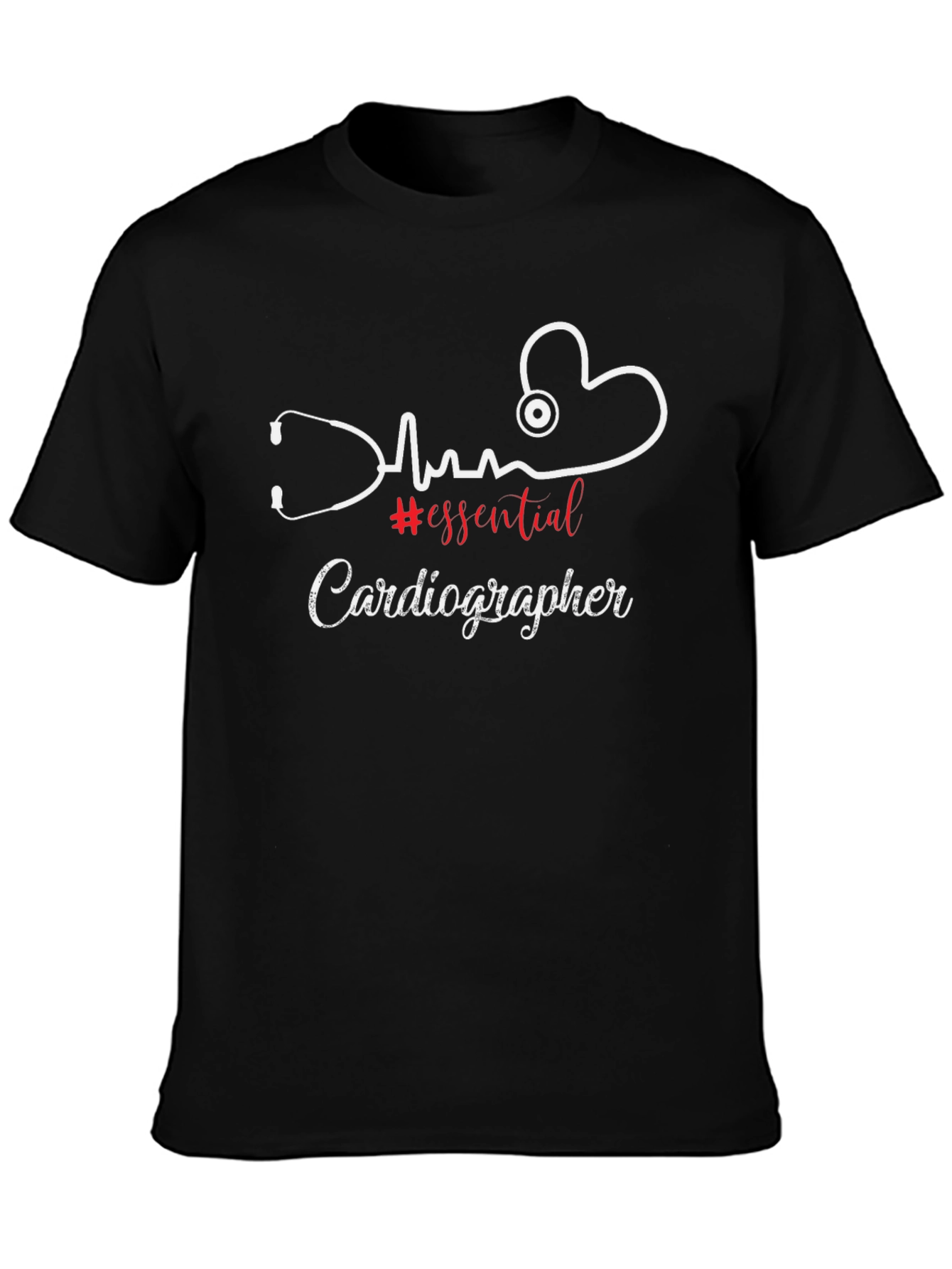 Black Essential Cardiographer T-Shirt - Medical Professional Tee view 3
