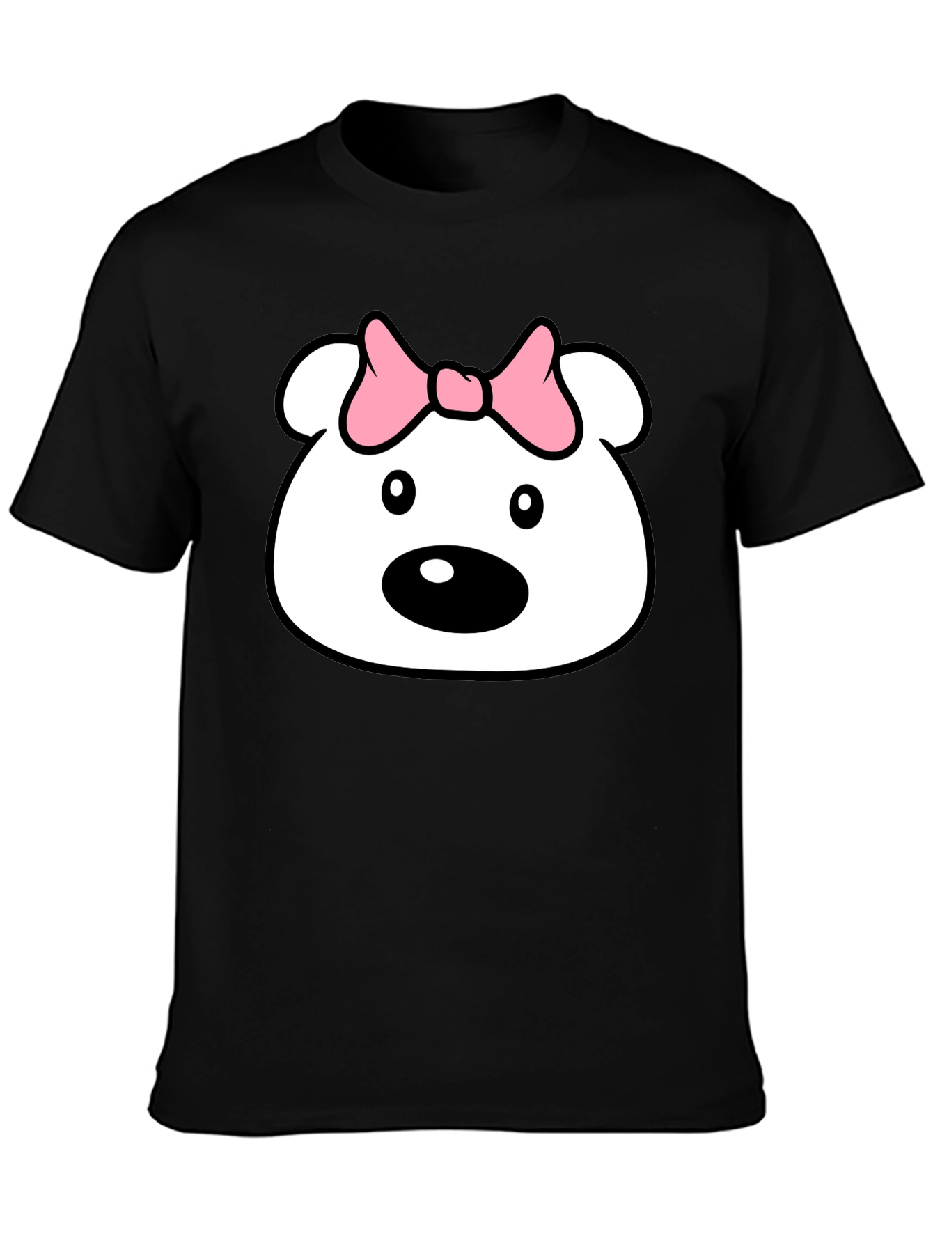 Black Cute Cartoon Bear T-Shirt - Black Cotton Tee view 3