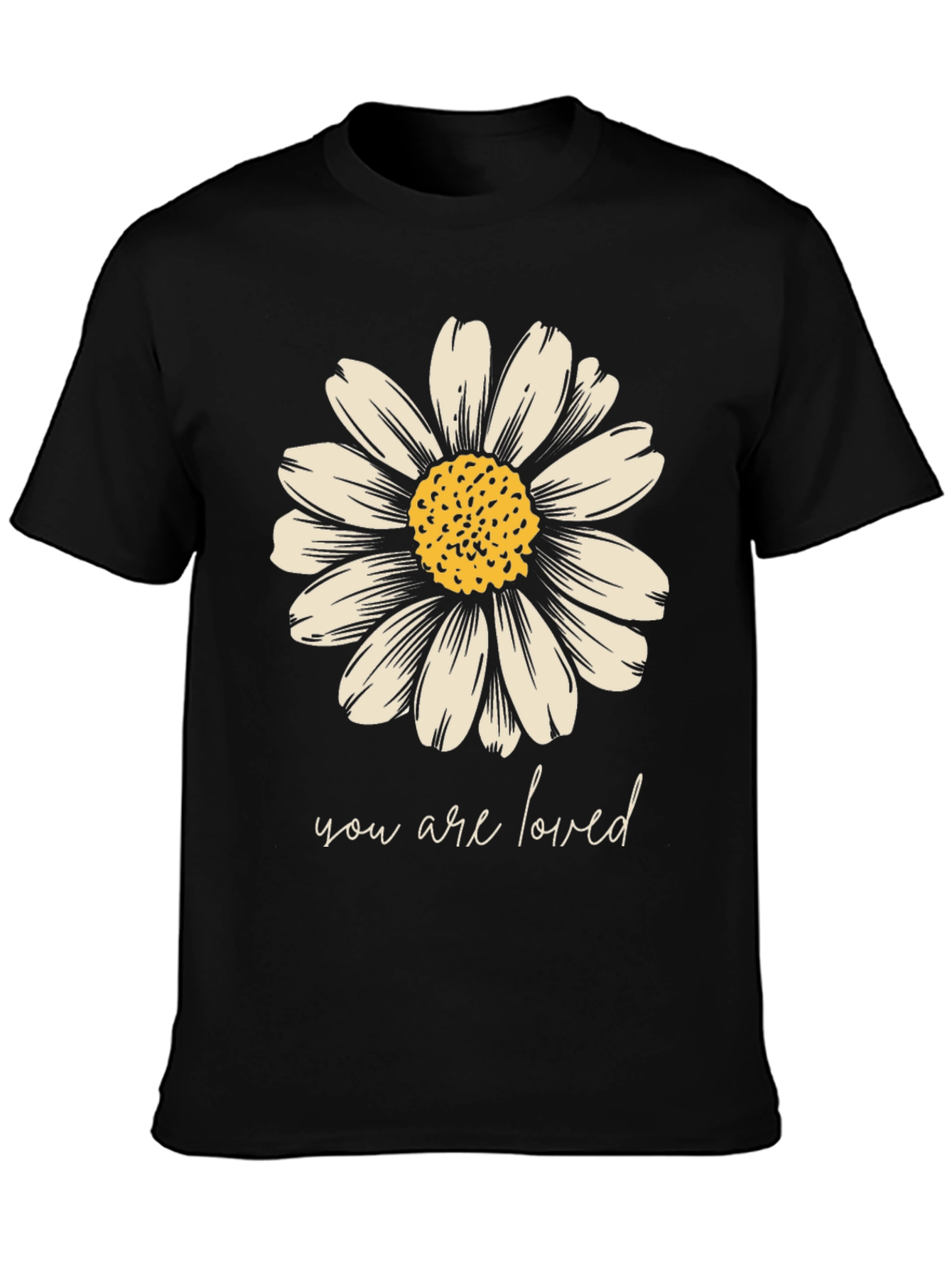 Black Daisy Graphic Tee - You Are Loved Black T-Shirt view 3