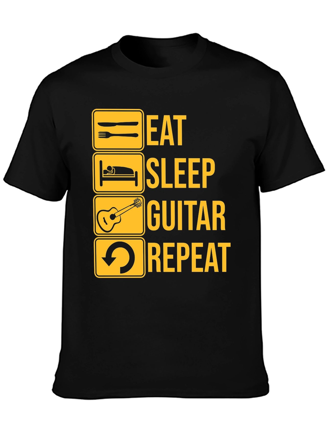 Black Eat Sleep Guitar Repeat Graphic Tee - Musician T-Shirt view 3