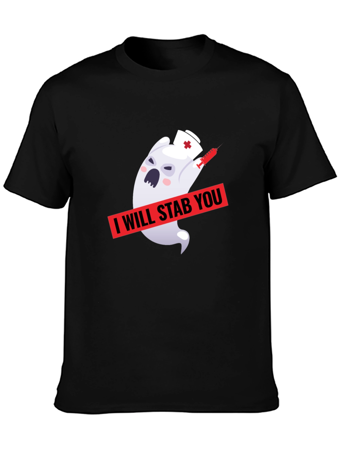 Black Funny Ghost Nurse I Will Stab You Graphic T-Shirt view 3