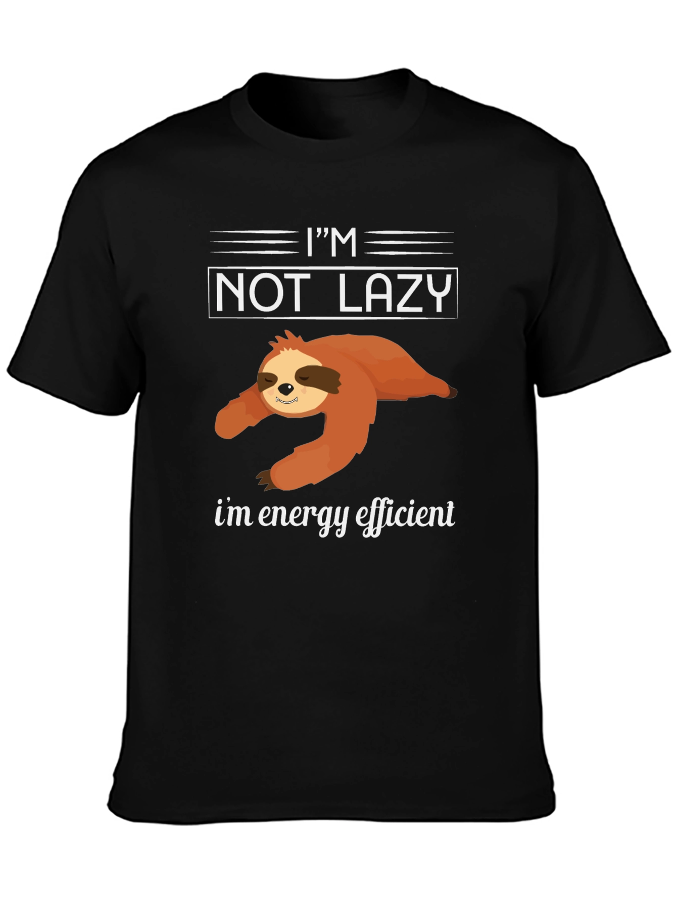 Black Funny Sloth Energy Efficient Graphic Tee view 3