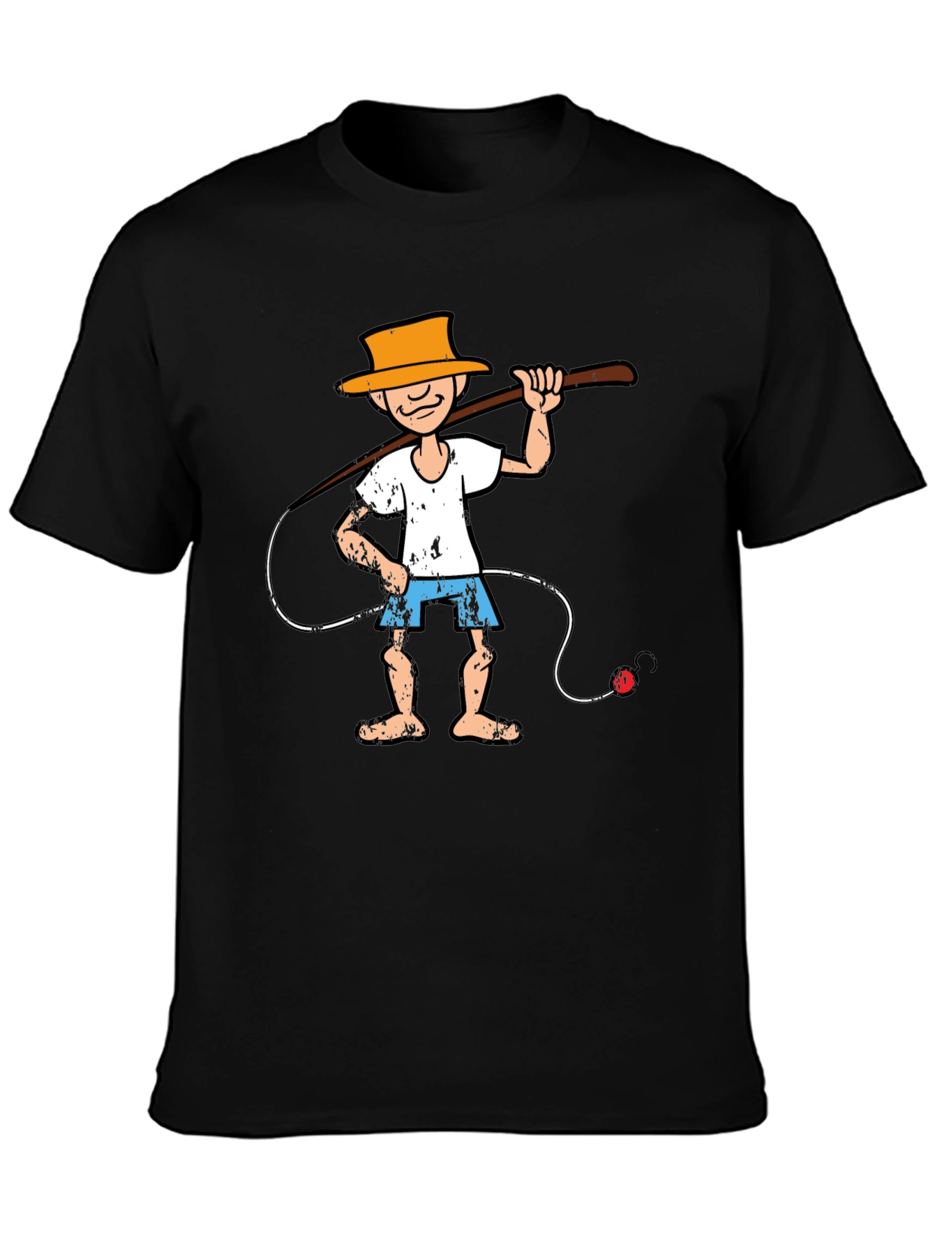 Black Cartoon Fisherman Graphic Tee - Unique Humor T-Shirt view 3