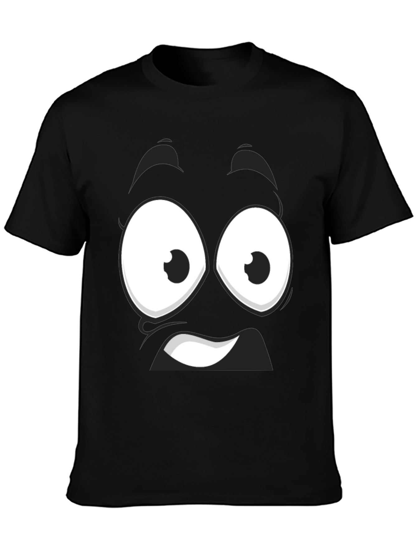 Black Funny Cartoon Face Black T-Shirt view 3
