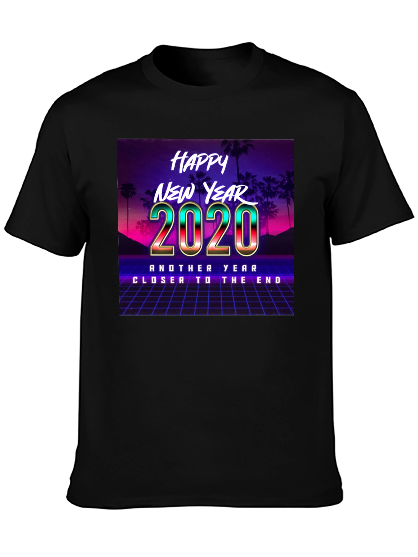 Black Happy New Year 2020 Retro T-Shirt view 3