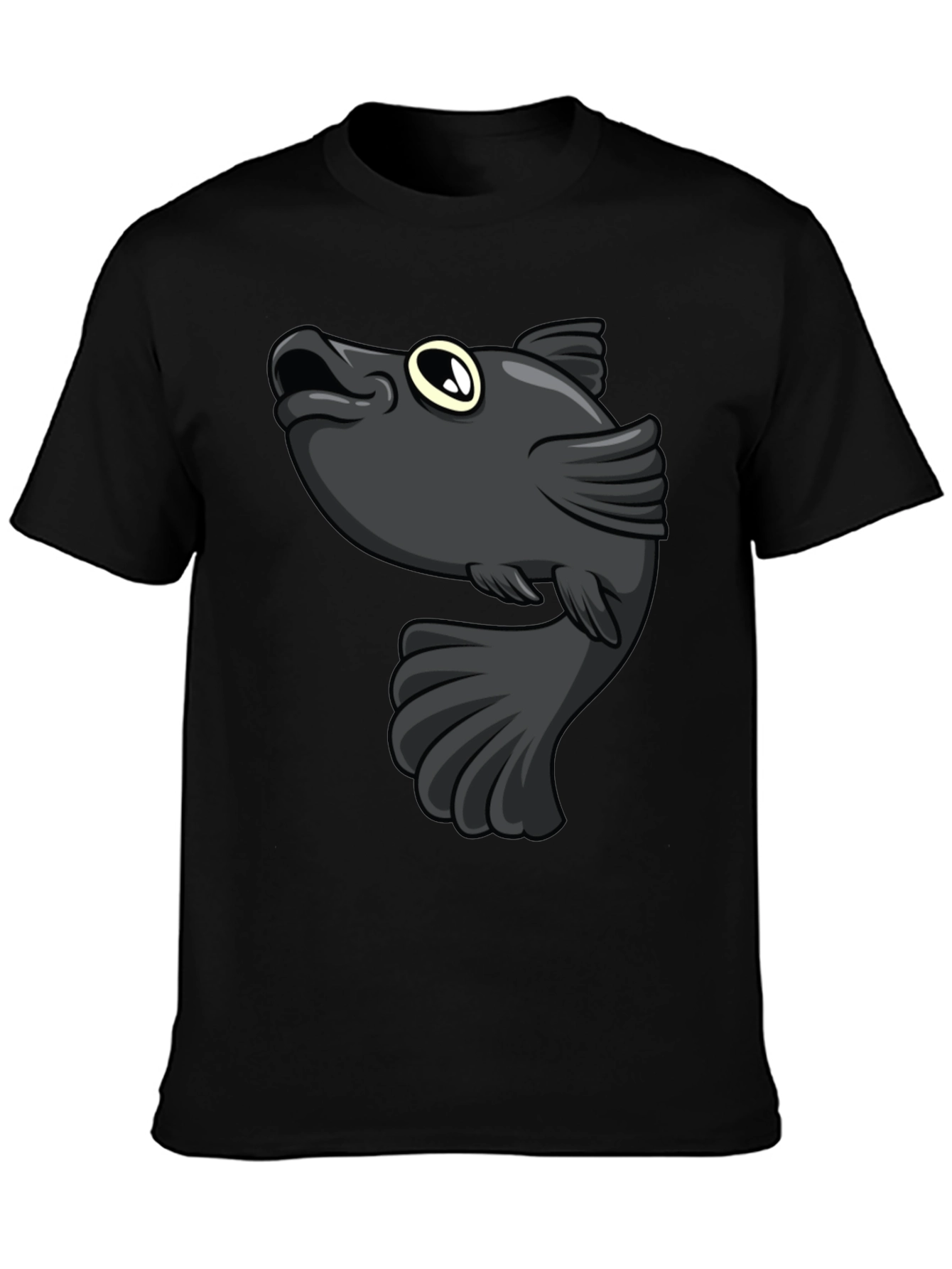 Cartoon Fish Graphic Print Black T-Shirt - 3