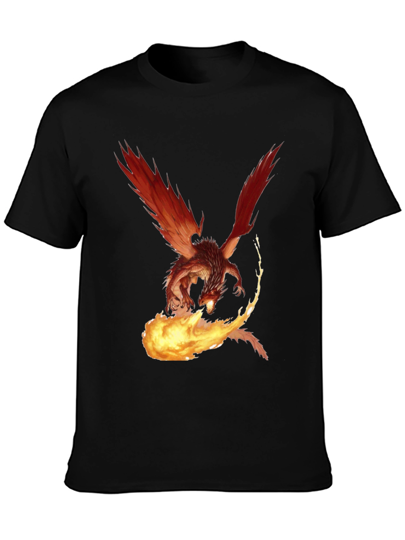 Black Fiery Dragon Graphic Tee - Black Cotton T-Shirt view 3