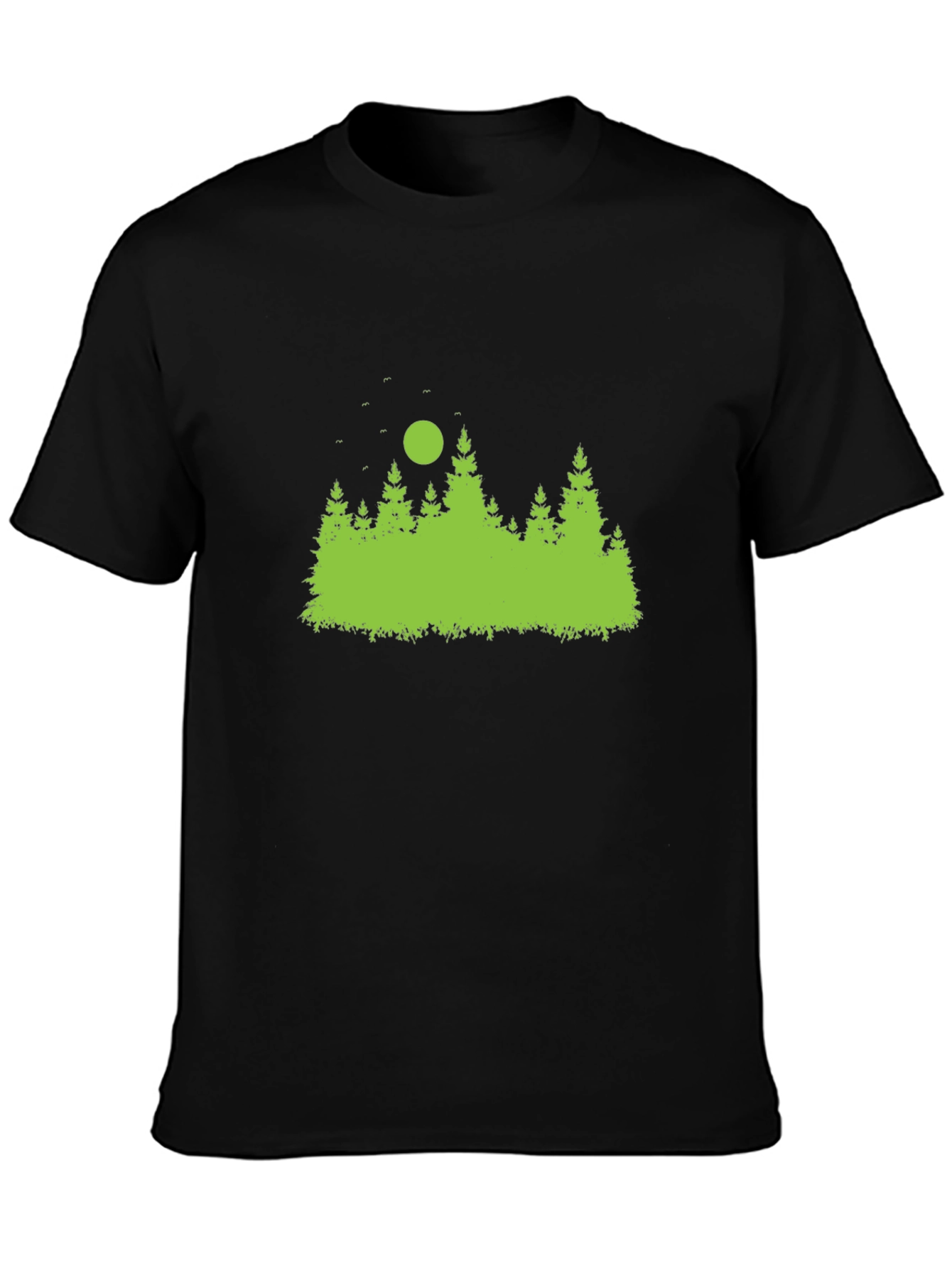 Black Green Forest Print Black T-Shirt view 3
