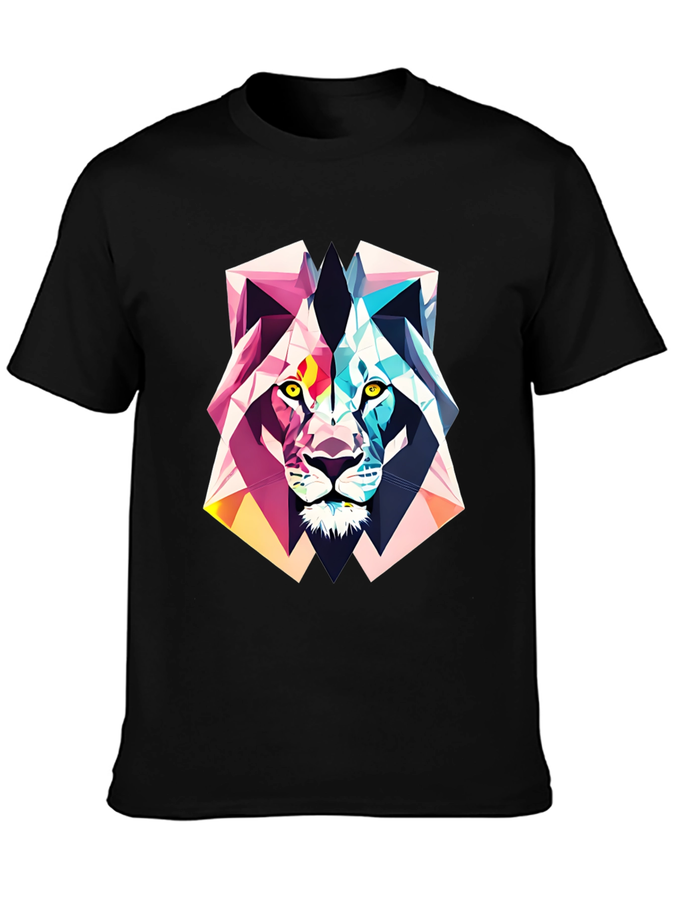 Black Geometric Lion Graphic Tee - Abstract Art Shirt view 3