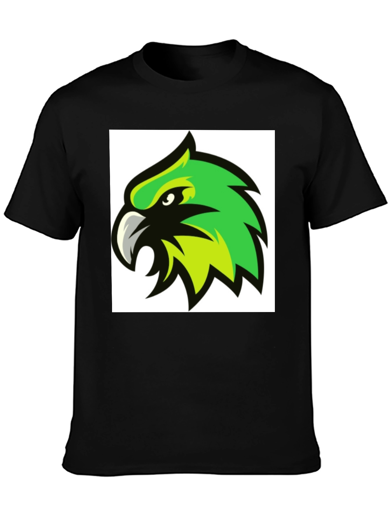 Black Bold Black T-Shirt with Green Hawk Graphic view 3