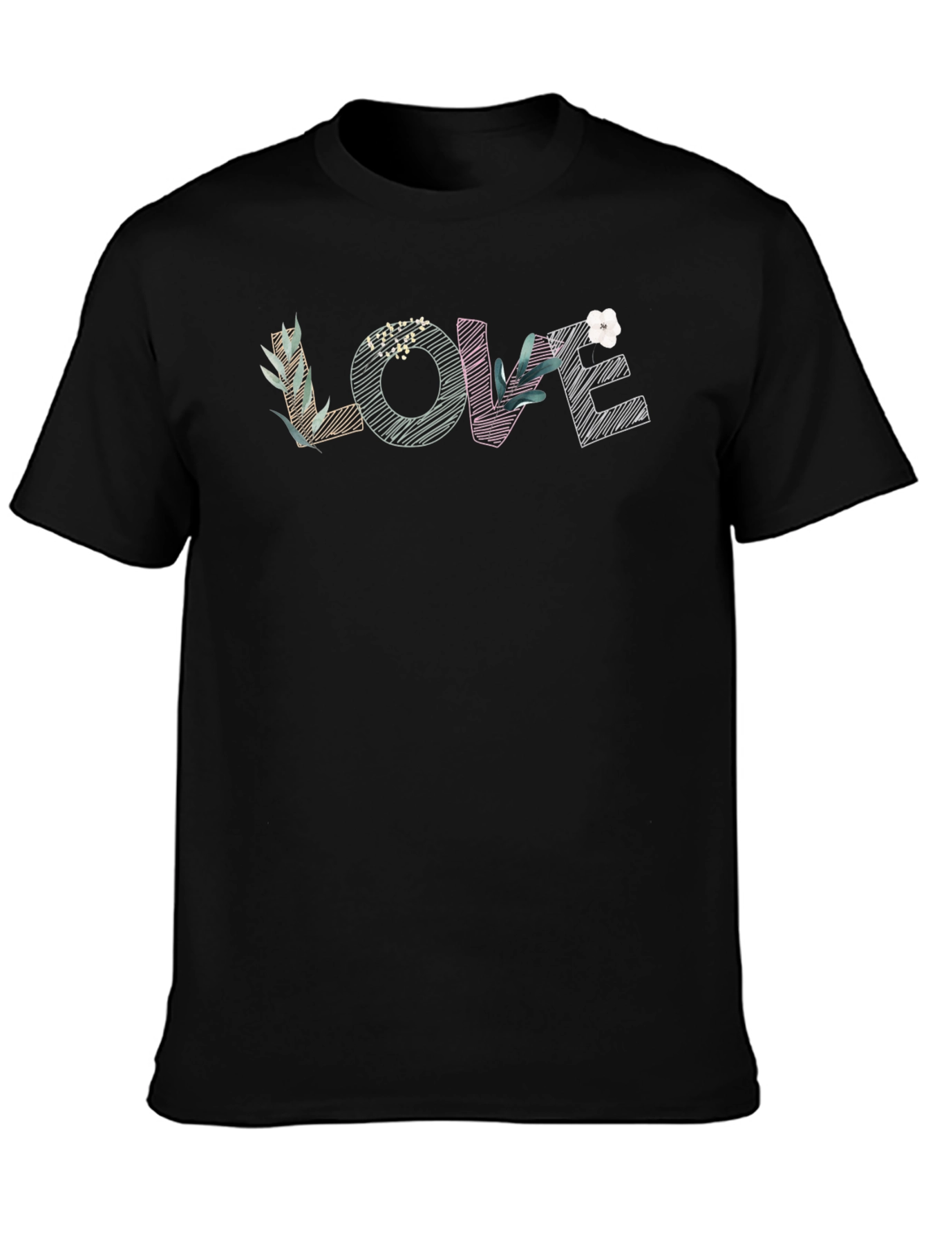 Black Floral Love Black T-Shirt view 3