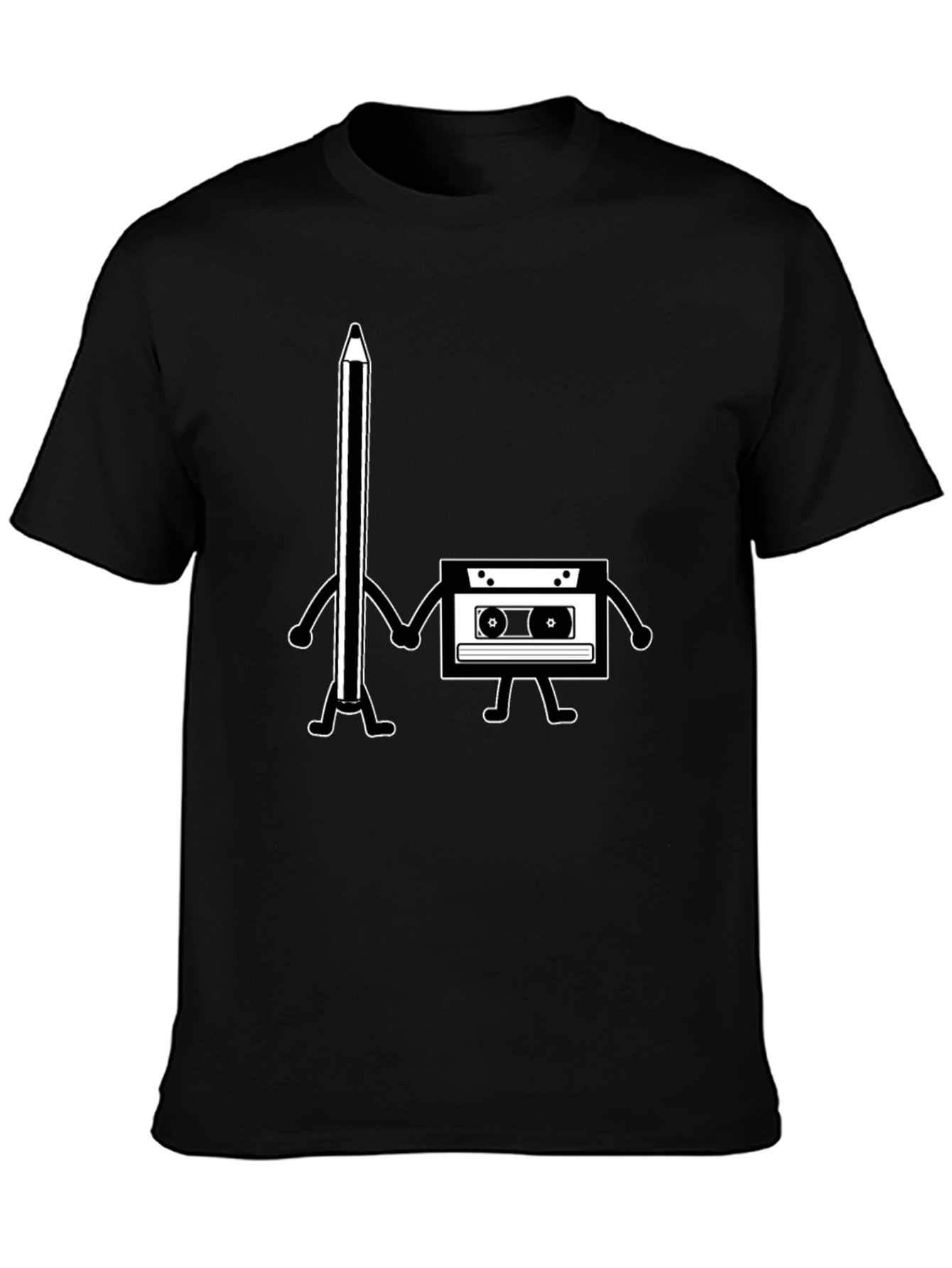 Black Retro Music Lover Tee - Pencil & Cassette Best Friends view 3