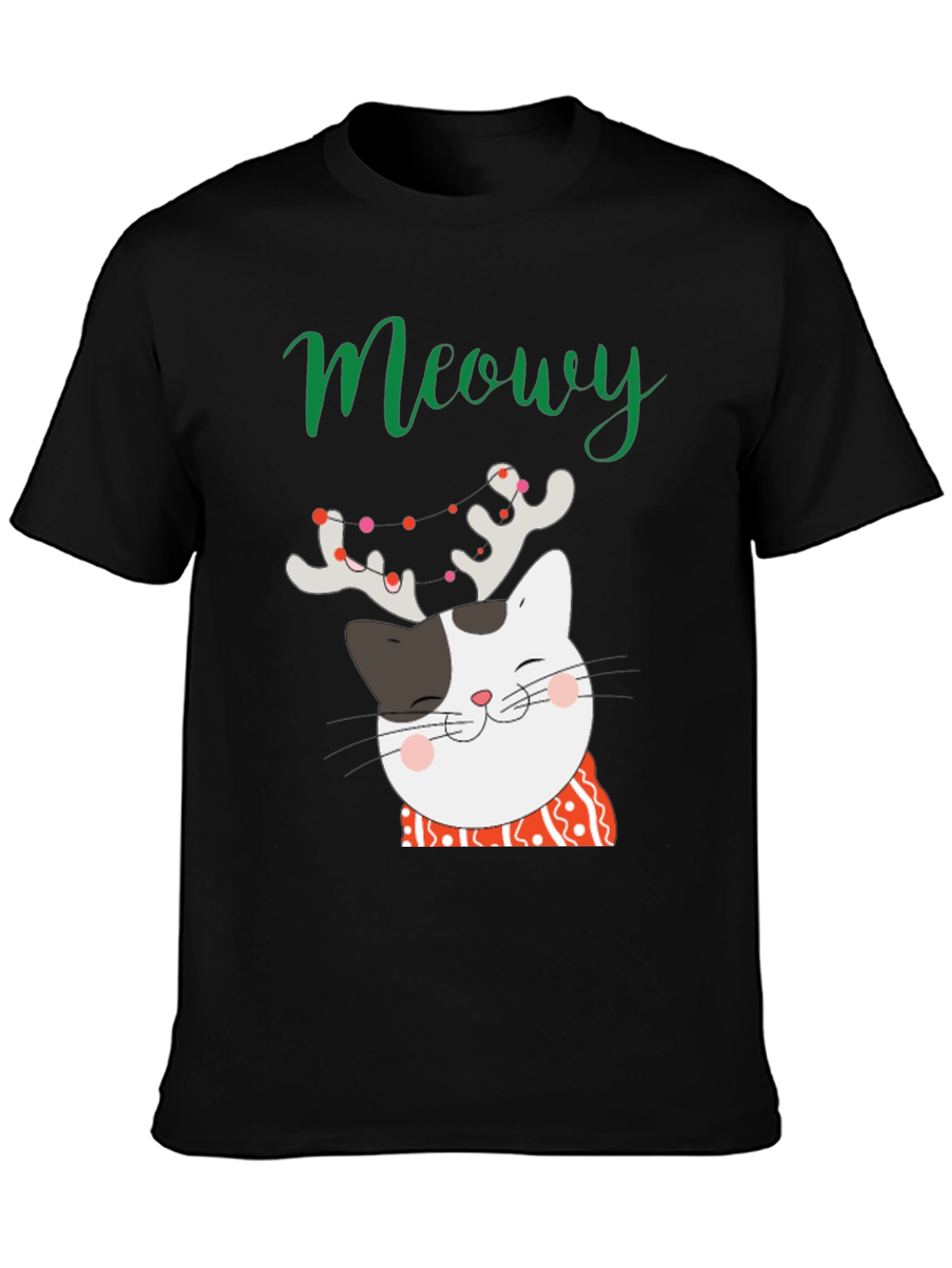 Black Meowy Christmas Cat T-Shirt view 3