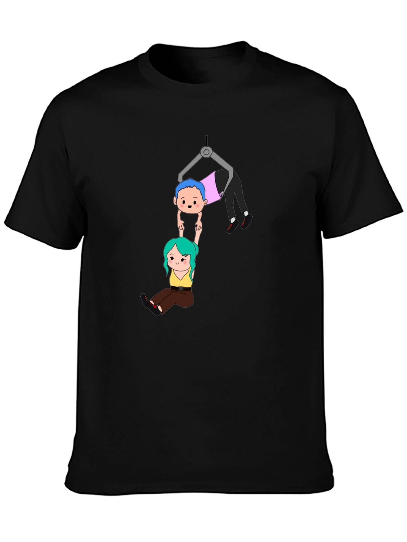 Black Cartoon Couple Crane T-Shirt view 3