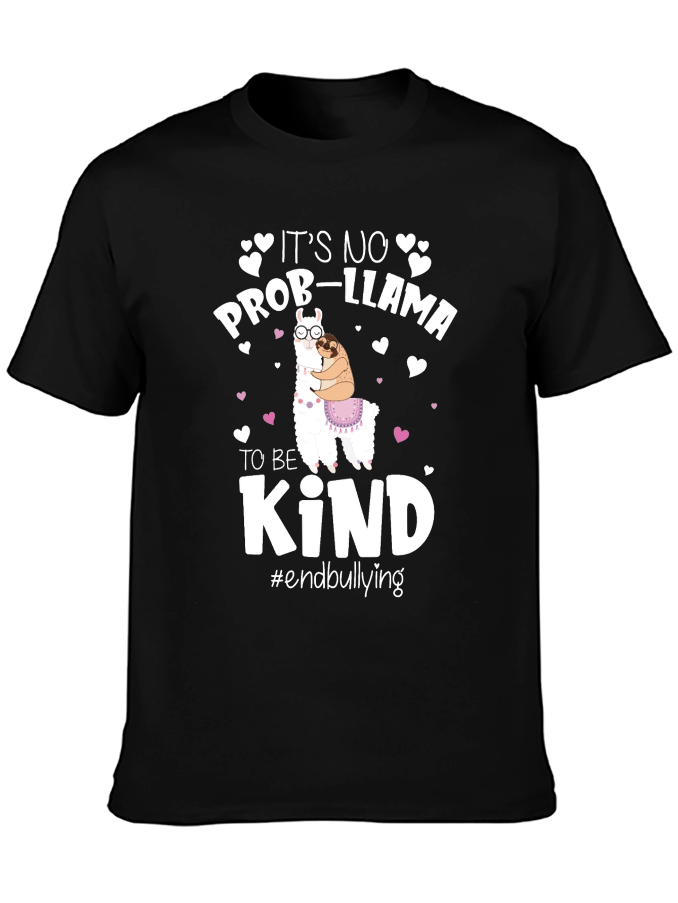 Black It's No Prob-llama To Be Kind T-Shirt view 3