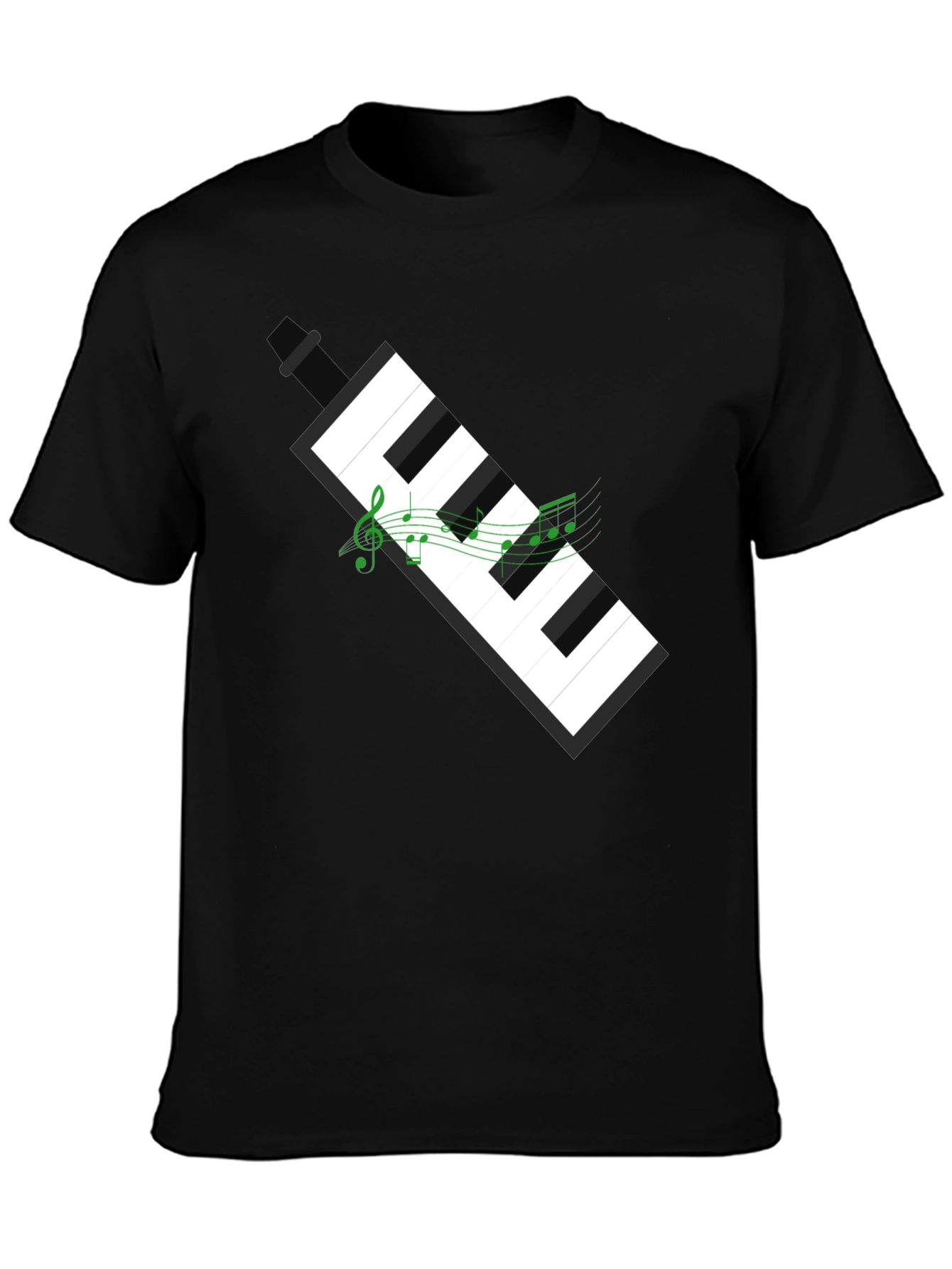 Black Musical Keyboard Graphic Tee - Black Cotton T-Shirt view 3