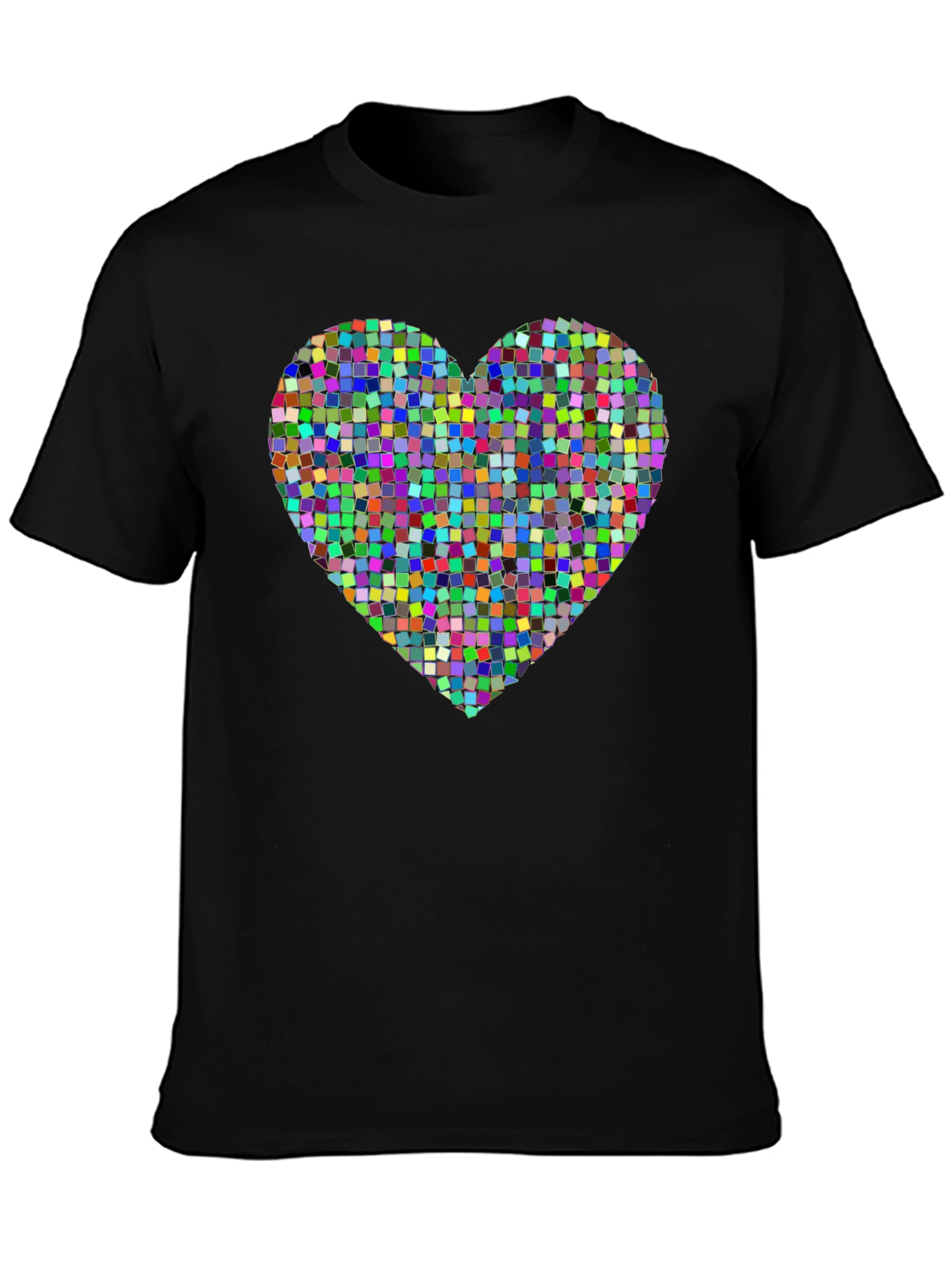 Black Colorful Heart Pixelated T-Shirt view 3
