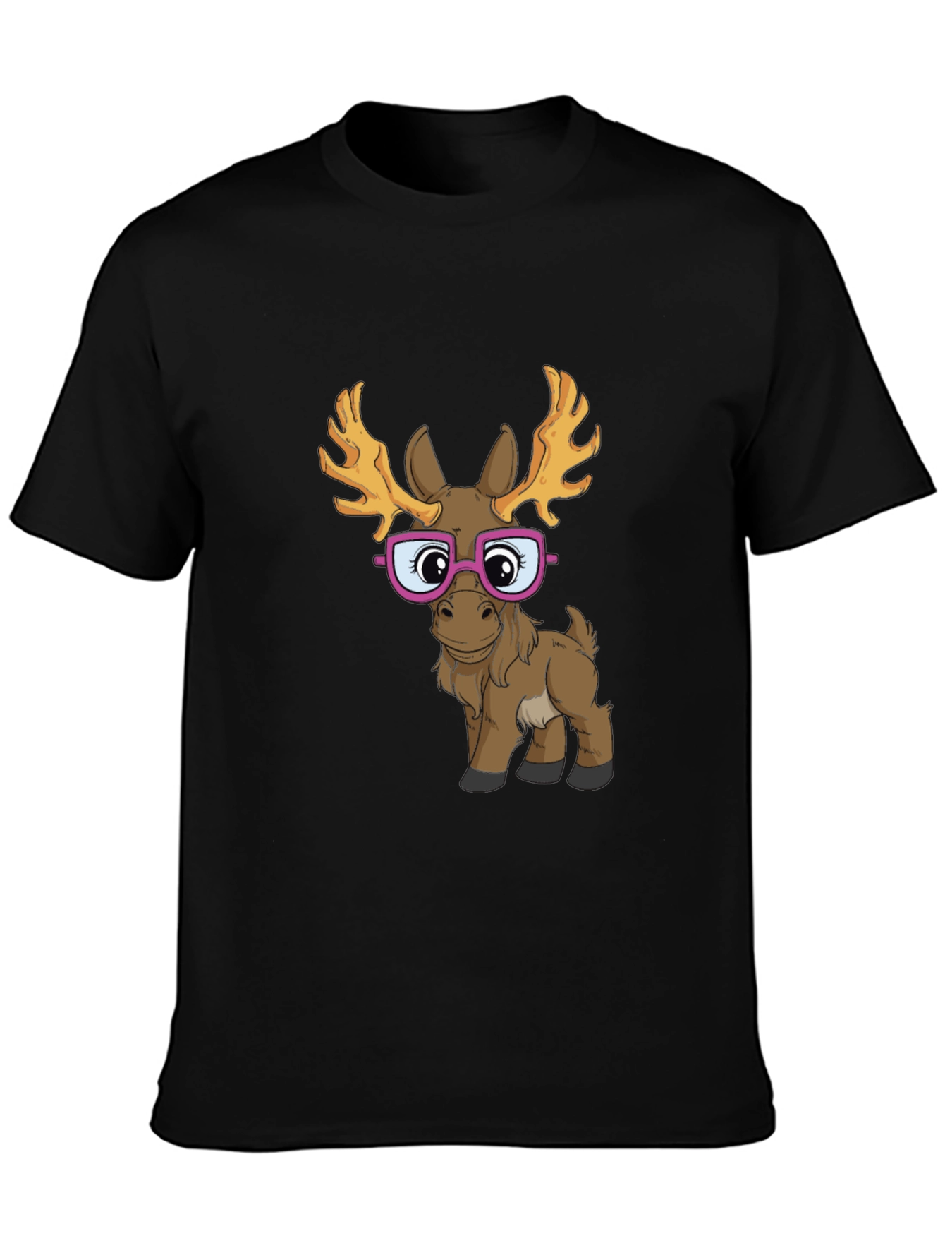 Black Funny Moose with Glasses Graphic Tee view 3