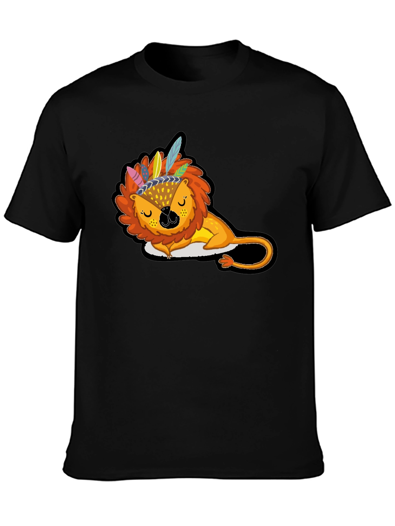 Black Sleeping Lion Headdress Graphic T-Shirt view 3