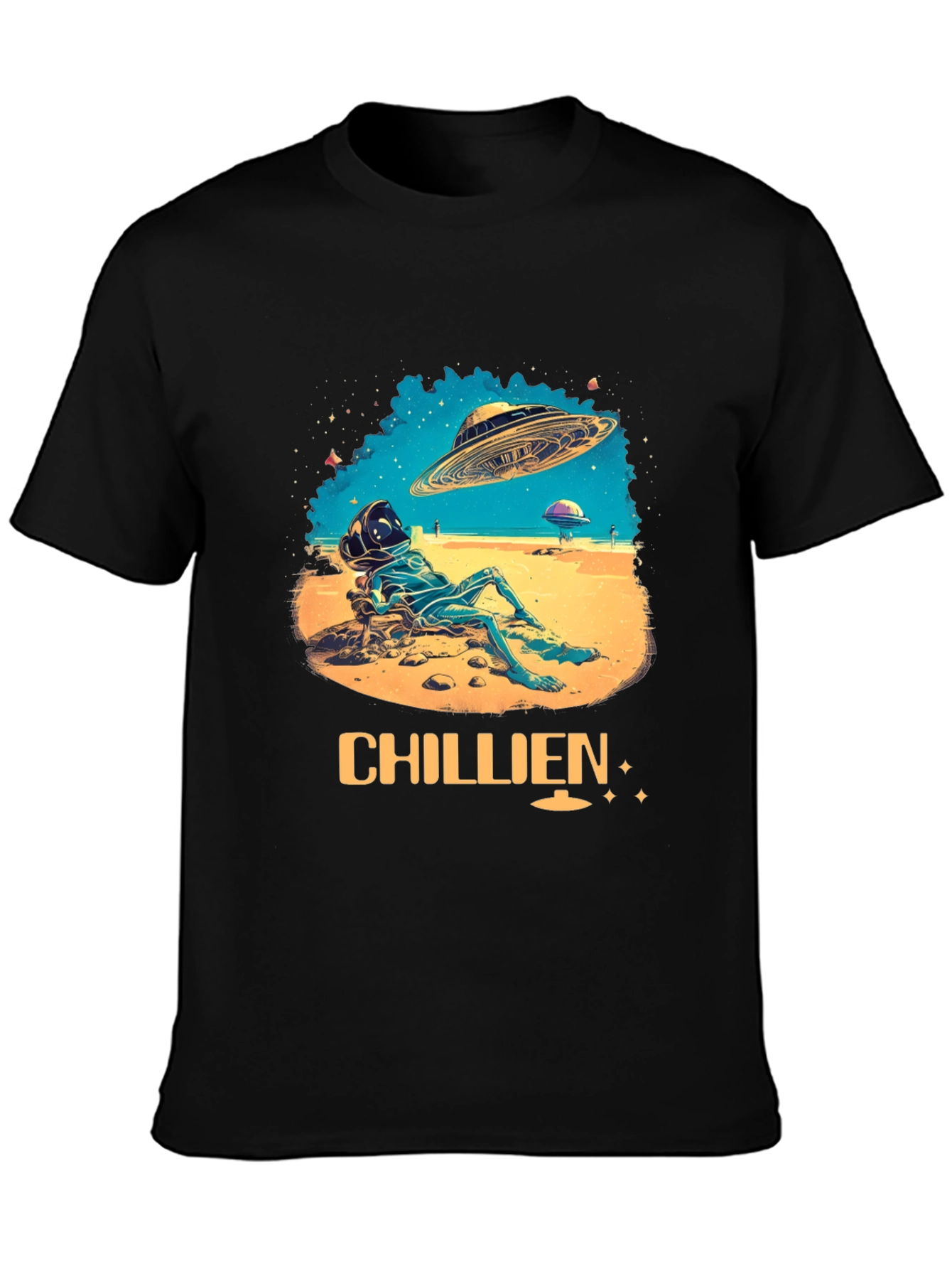 Black Chillien Alien T-Shirt - Relaxed UFO Design view 3