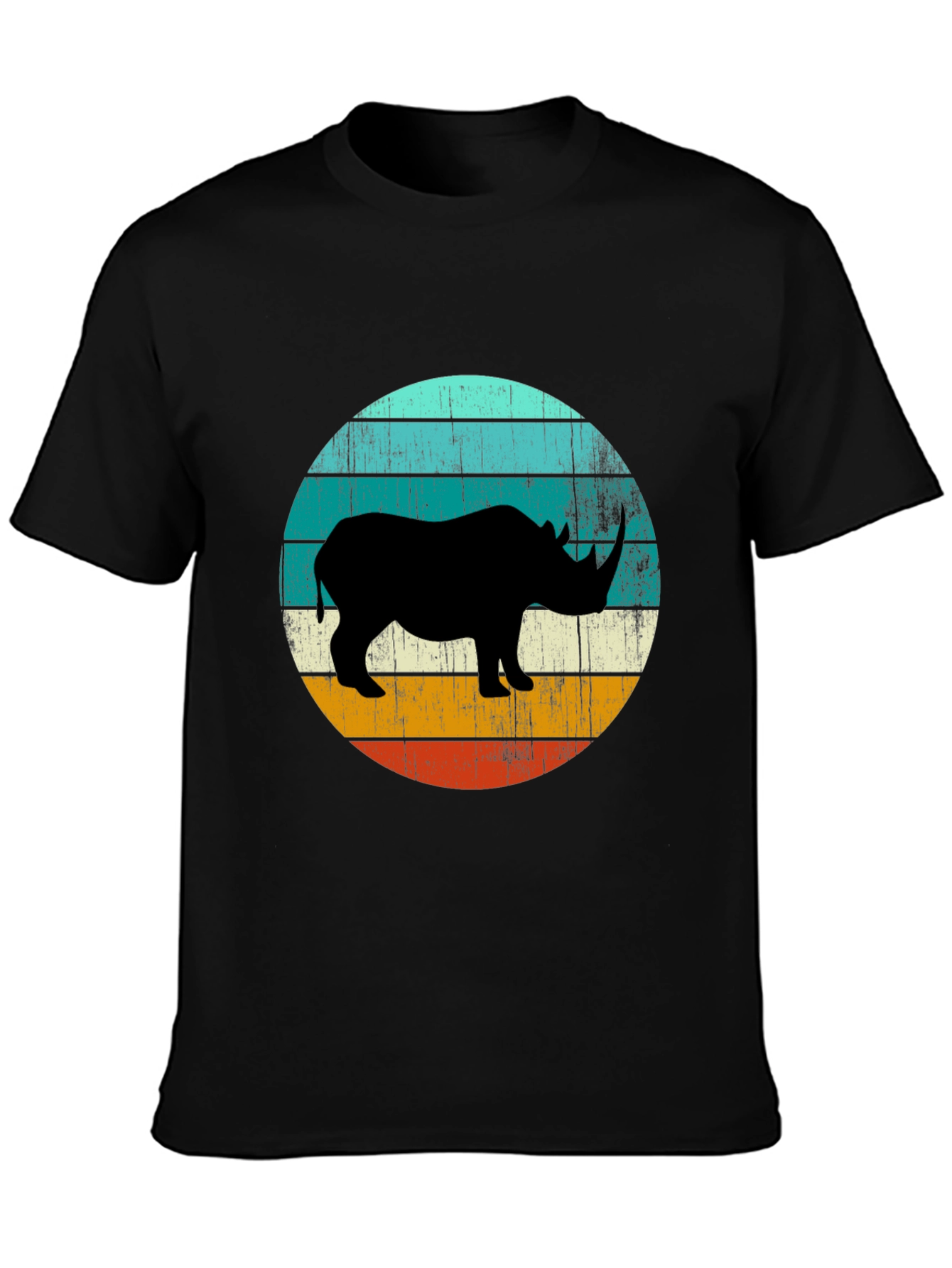 Black Retro Rhino Graphic Tee - Black Cotton T-Shirt view 3