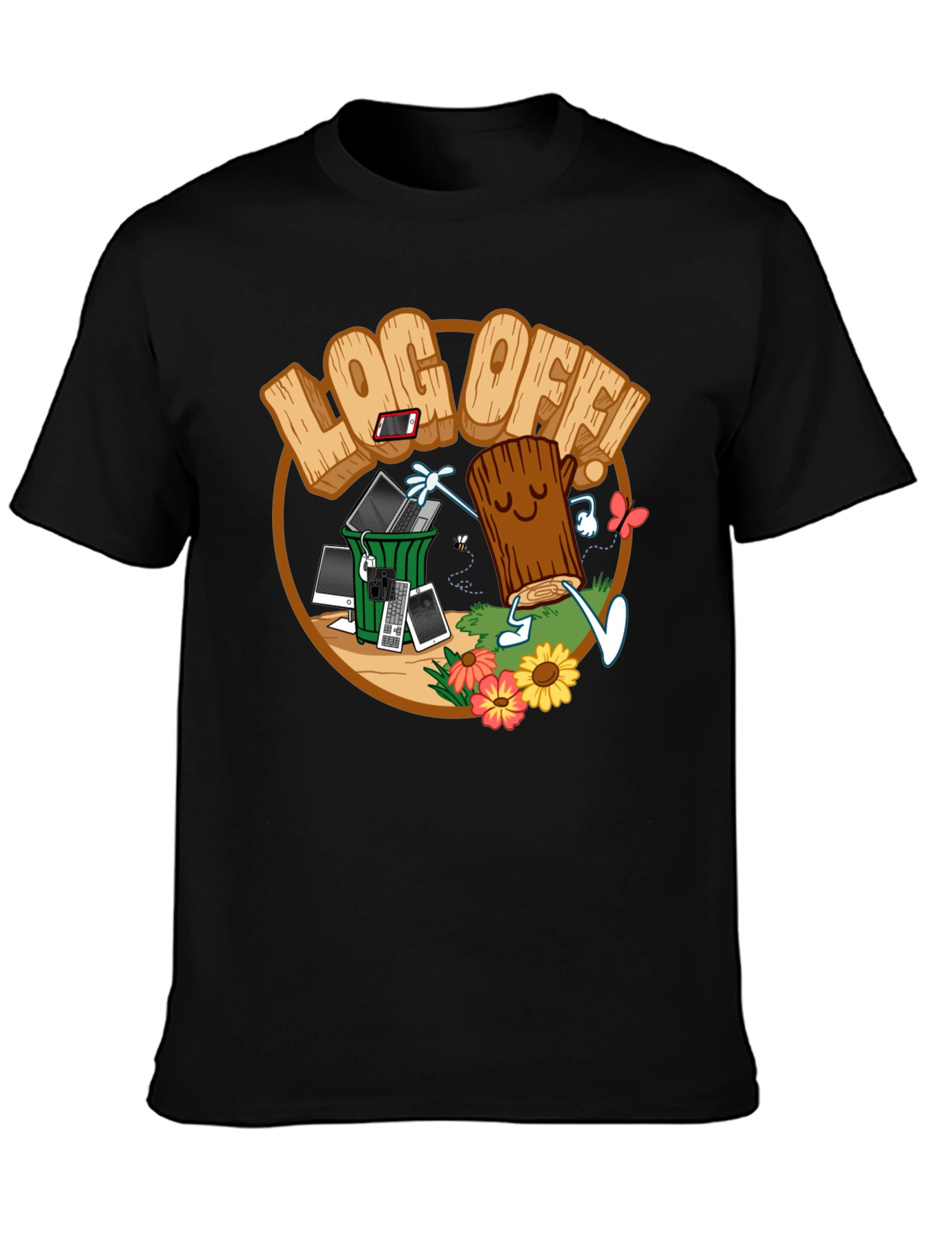 Black Log Off! Graphic Print Black T-Shirt view 3