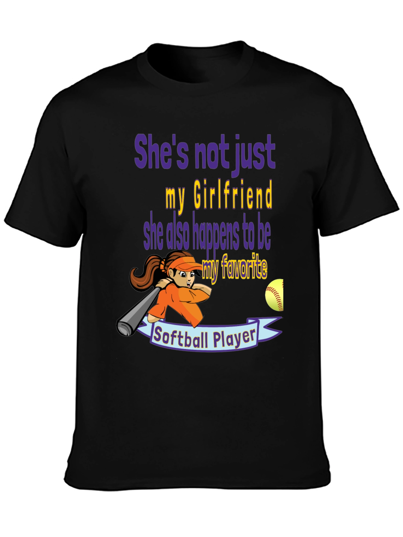 Black Softball Girlfriend Graphic T-Shirt view 3