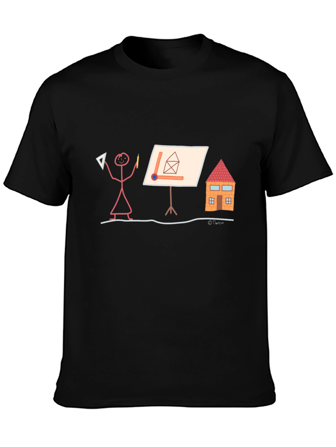 Black Architect Stick Figure T-Shirt - Funny Building Design Tee view 3