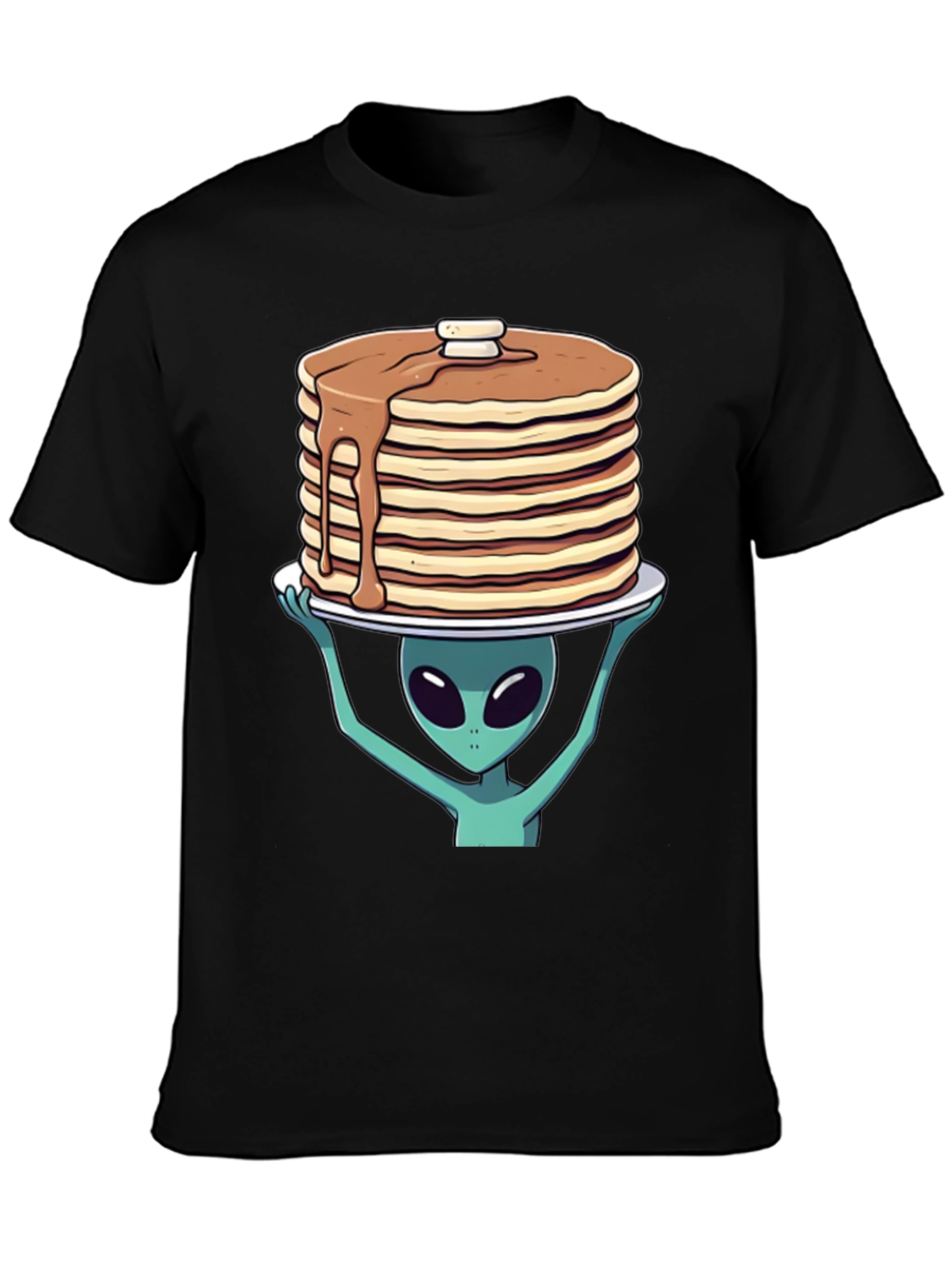 Black Alien Pancakes T-Shirt - Space Foodie Tee view 3