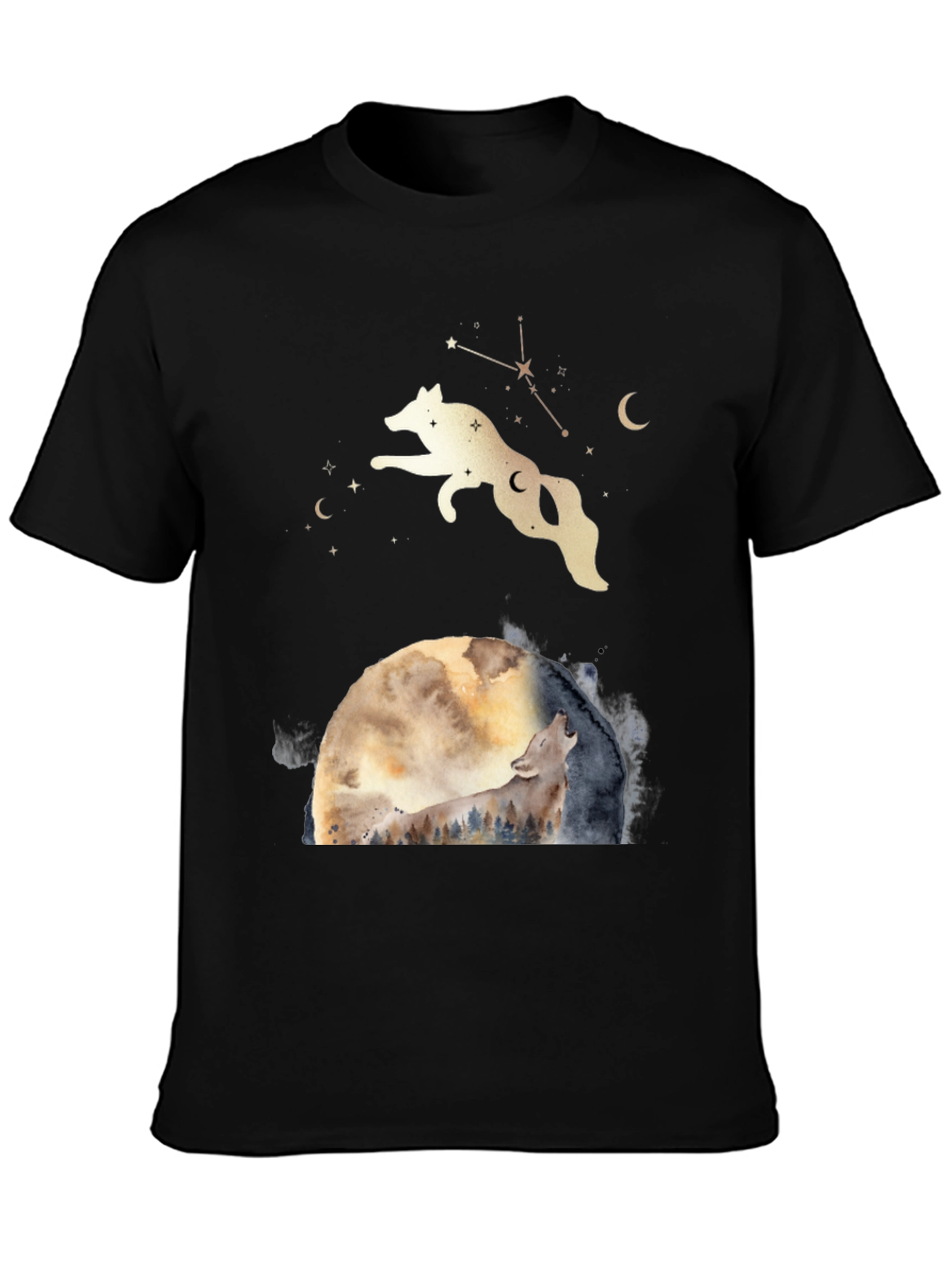 Black Wolf Moon Graphic Tee - Celestial T-Shirt view 3
