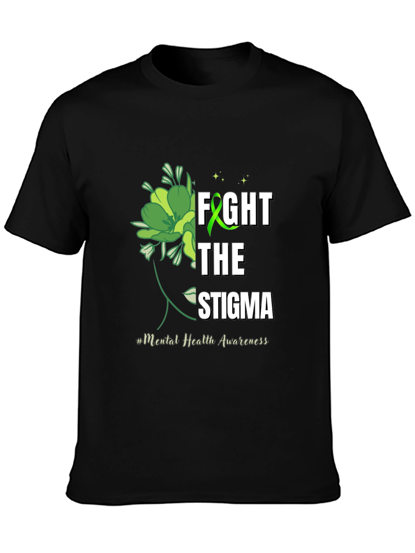 Black Fight The Stigma Mental Health Awareness T-Shirt view 3