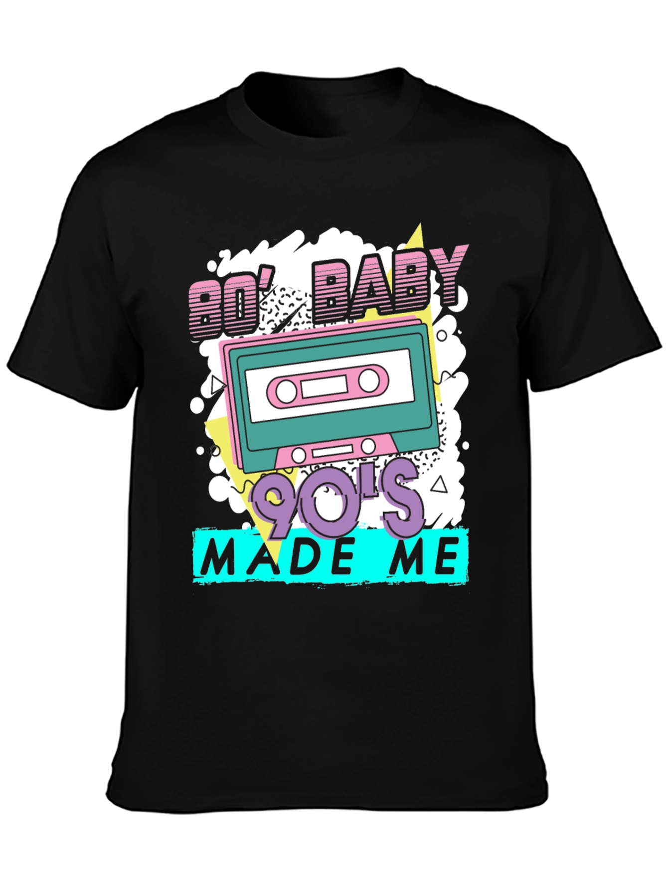 Black Retro '80s Baby '90s Made Me T-Shirt view 3