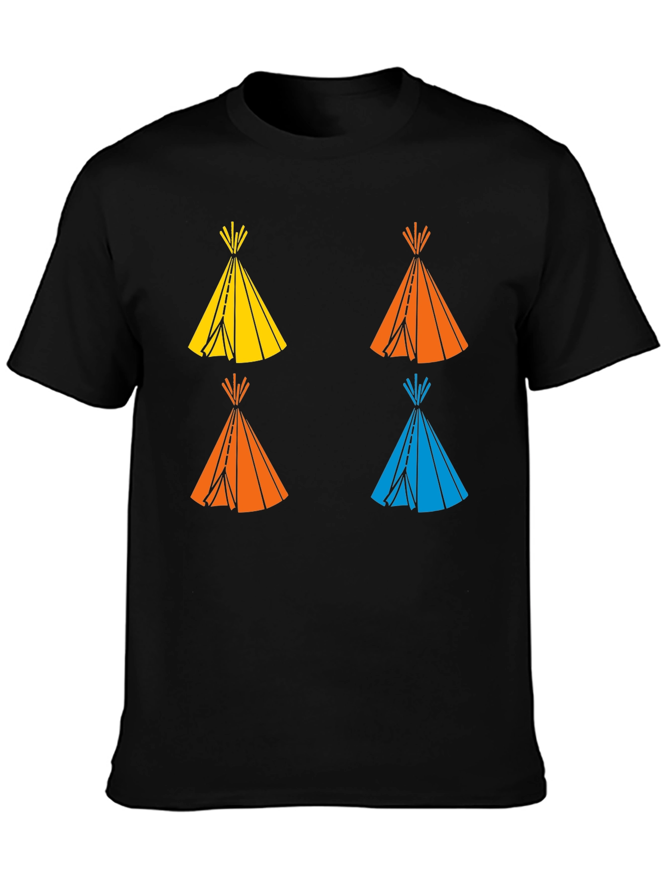 Black Graphic Tee: Colorful Teepee Design - Modern Fit view 3
