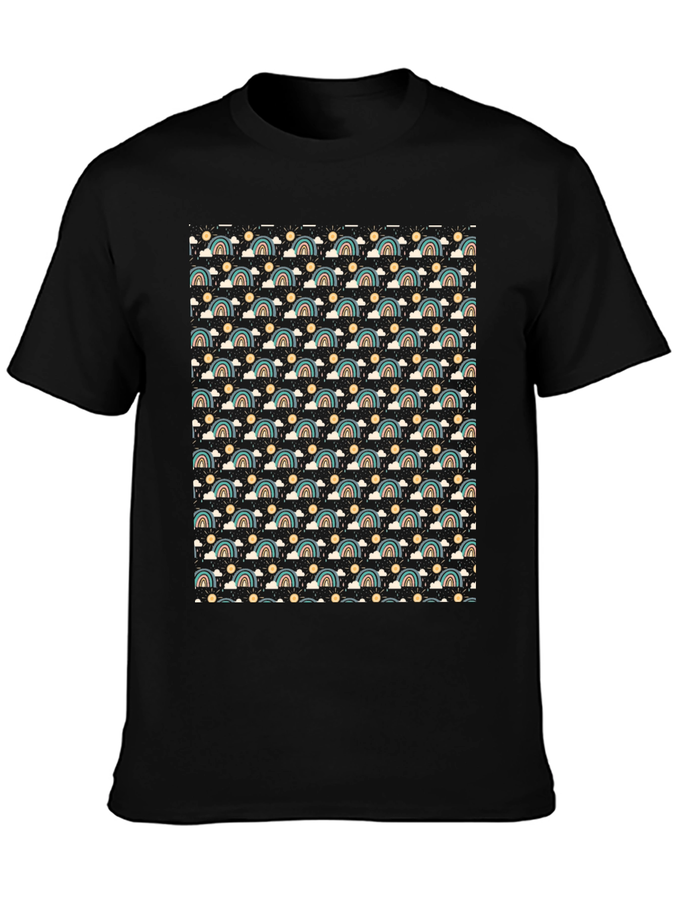 Black Retro Rainbow Pattern T-Shirt view 3