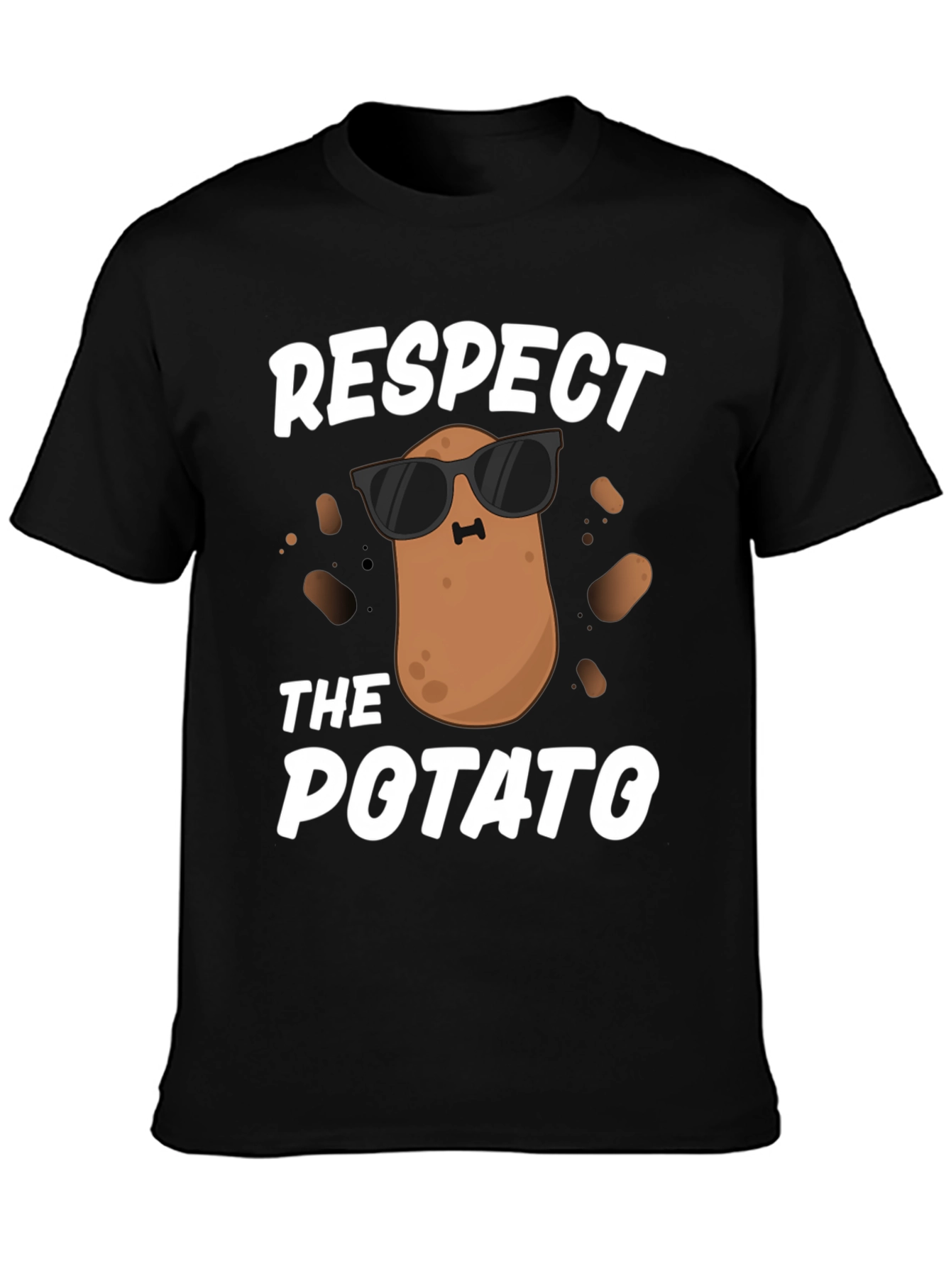 Black Respect the Potato T-Shirt - Funny Cartoon Graphic Tee view 3
