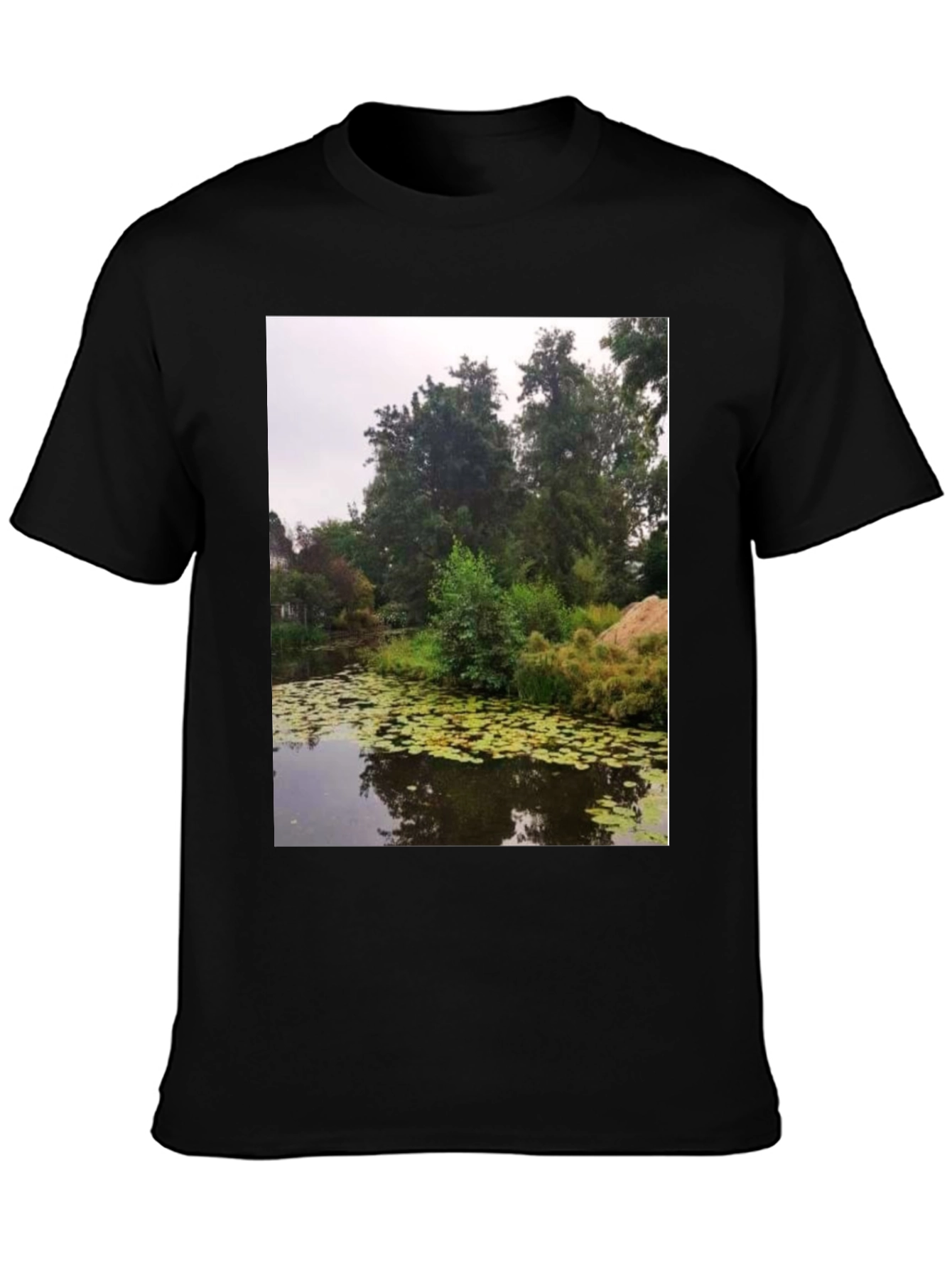 Black Nature Pond Graphic Tee - Men's Black T-Shirt view 3