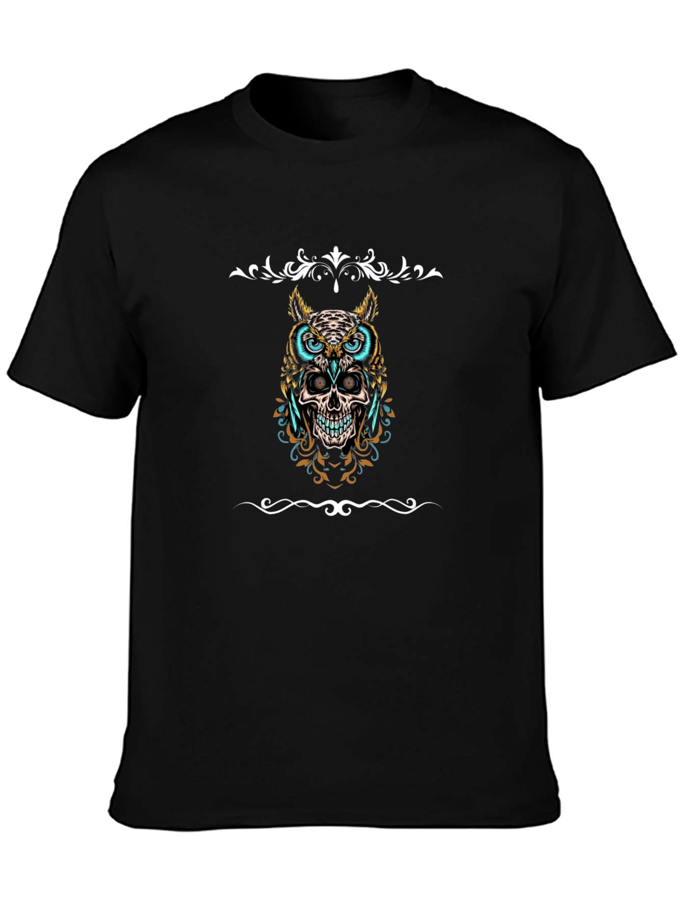 Black Skull Owl Graphic Tee - Men's Black T-Shirt view 3