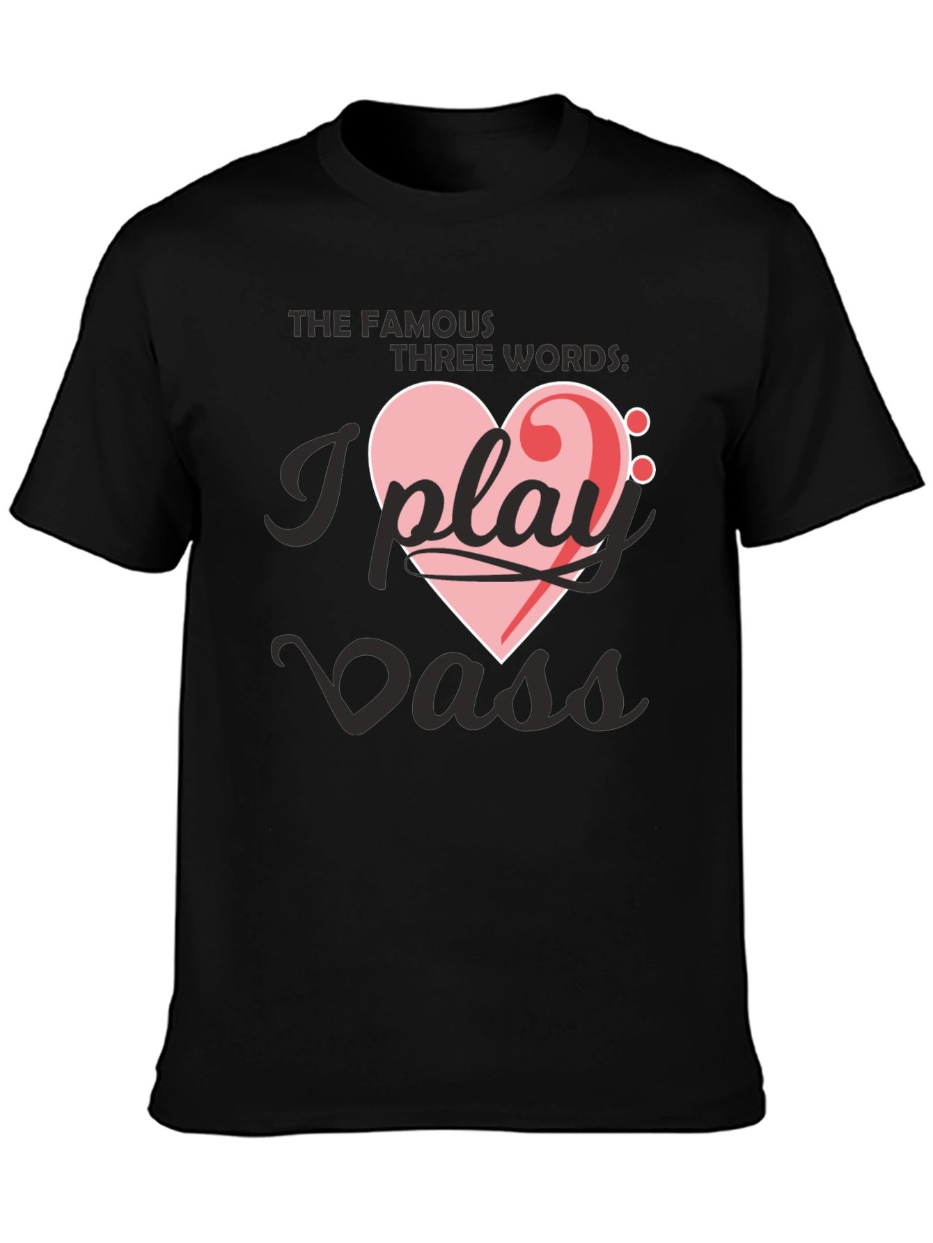 Black I Play Bass Heart T-Shirt - Musician Tee view 3