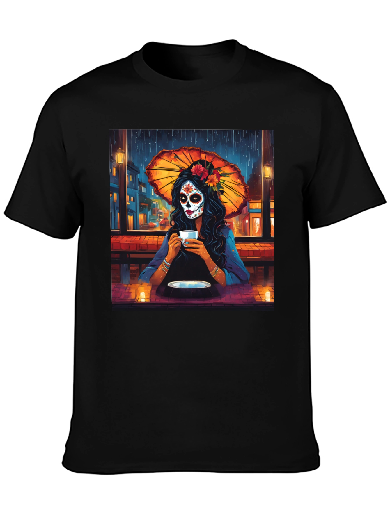 Black Sugar Skull Girl T-Shirt - Day of the Dead Art Tee view 3