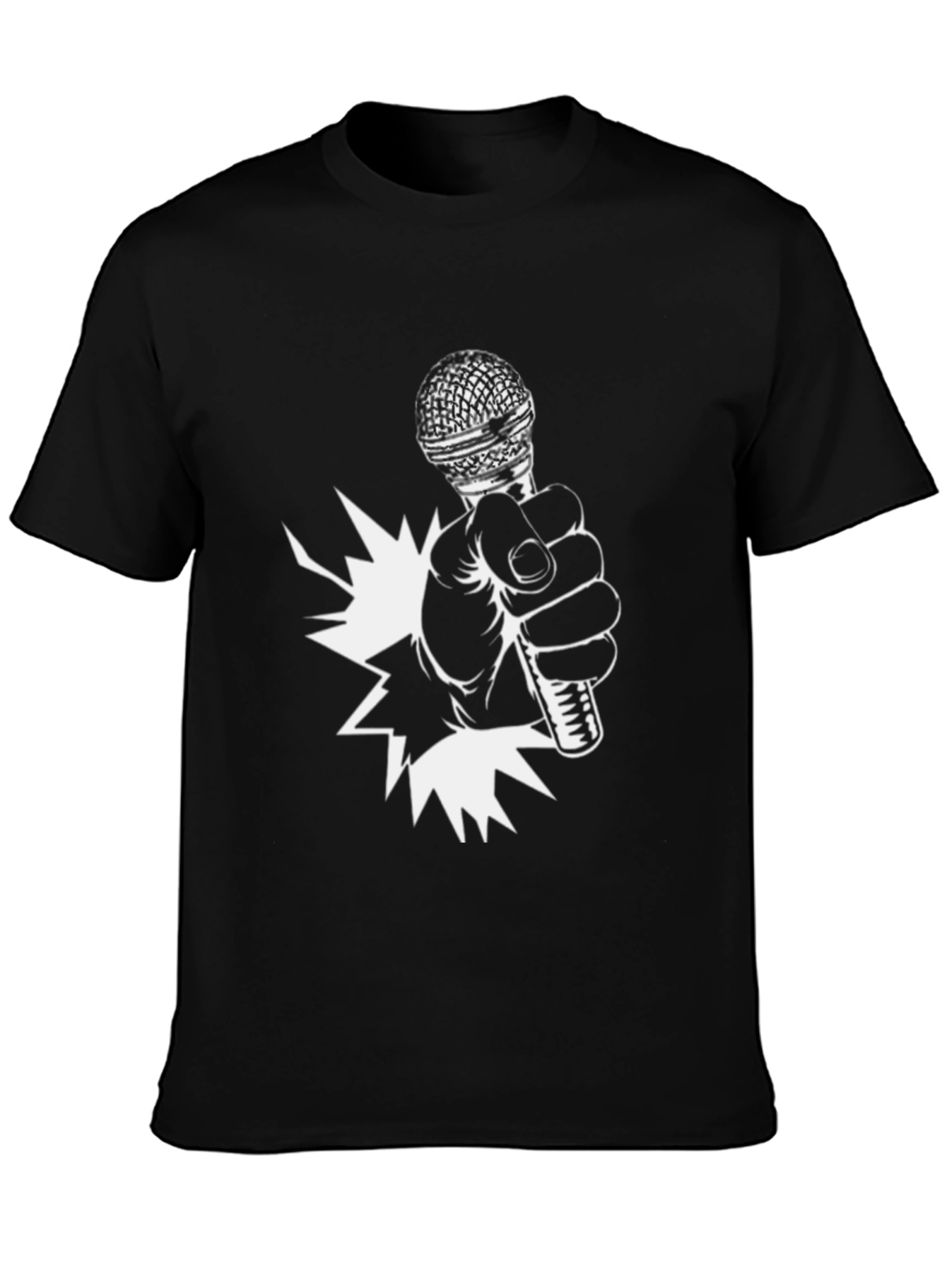 Black Microphone Burst Black Graphic Tee view 3