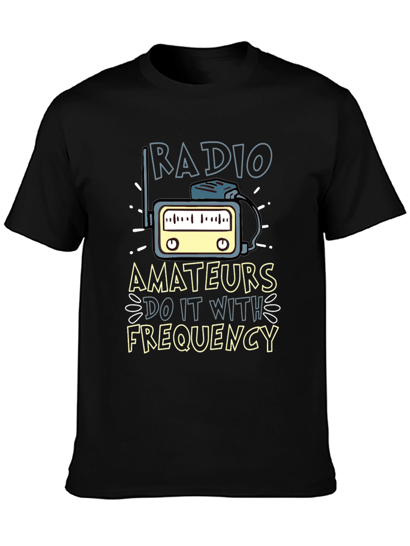Black Radio Amateurs Frequency T-Shirt view 3