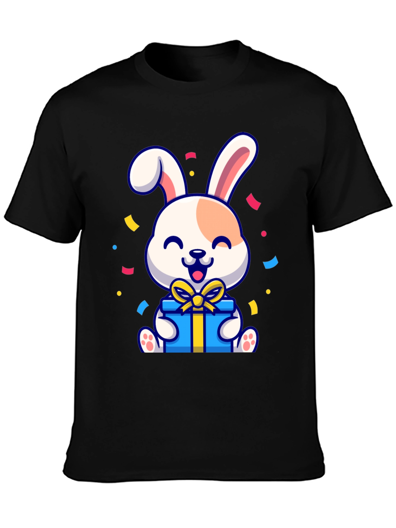 Black Cute Bunny Holding Gift T-Shirt view 3
