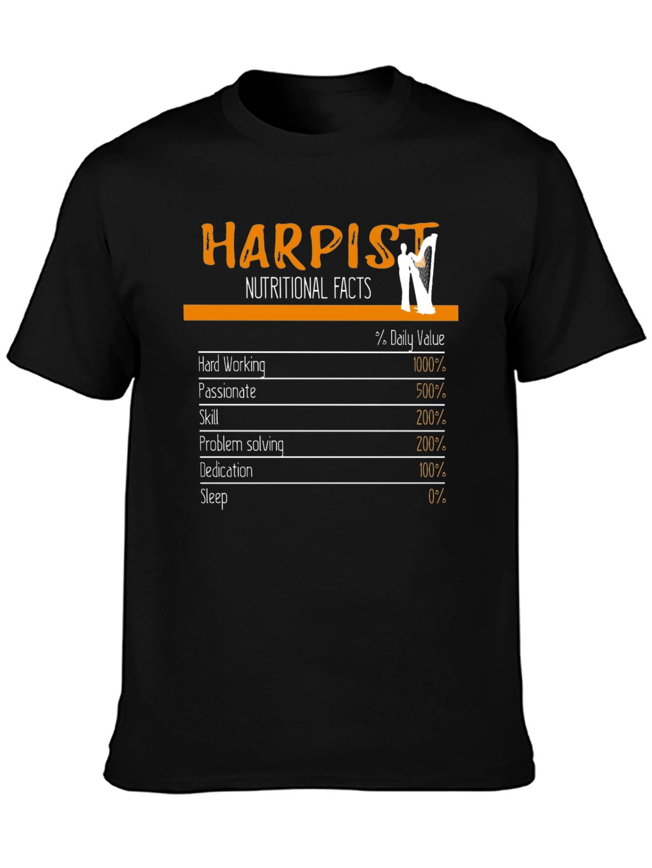 Black Harpist Nutritional Facts Graphic Tee view 3