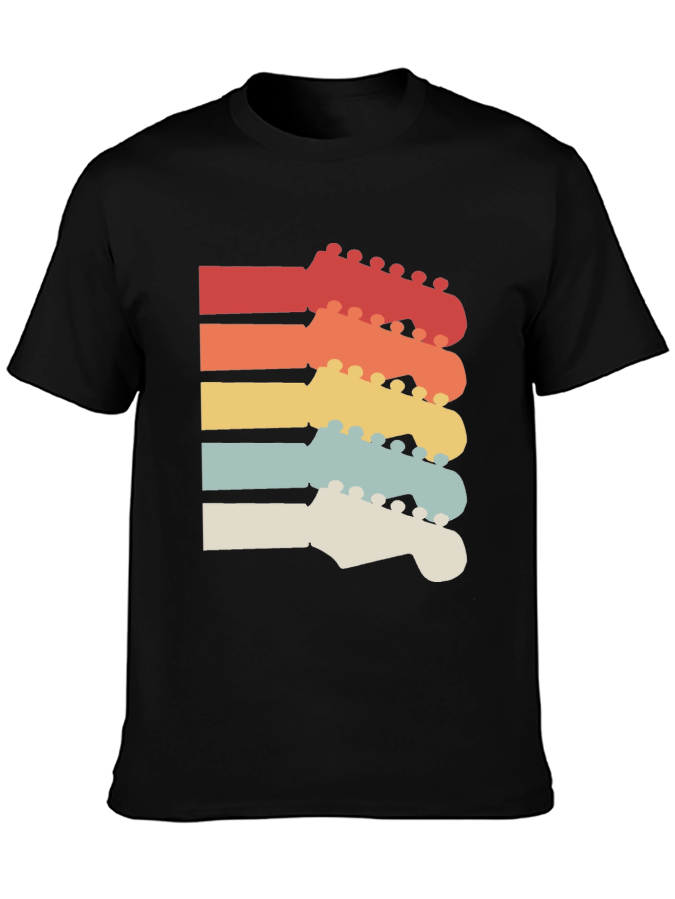 Black Retro Guitar Headstock T-Shirt view 3