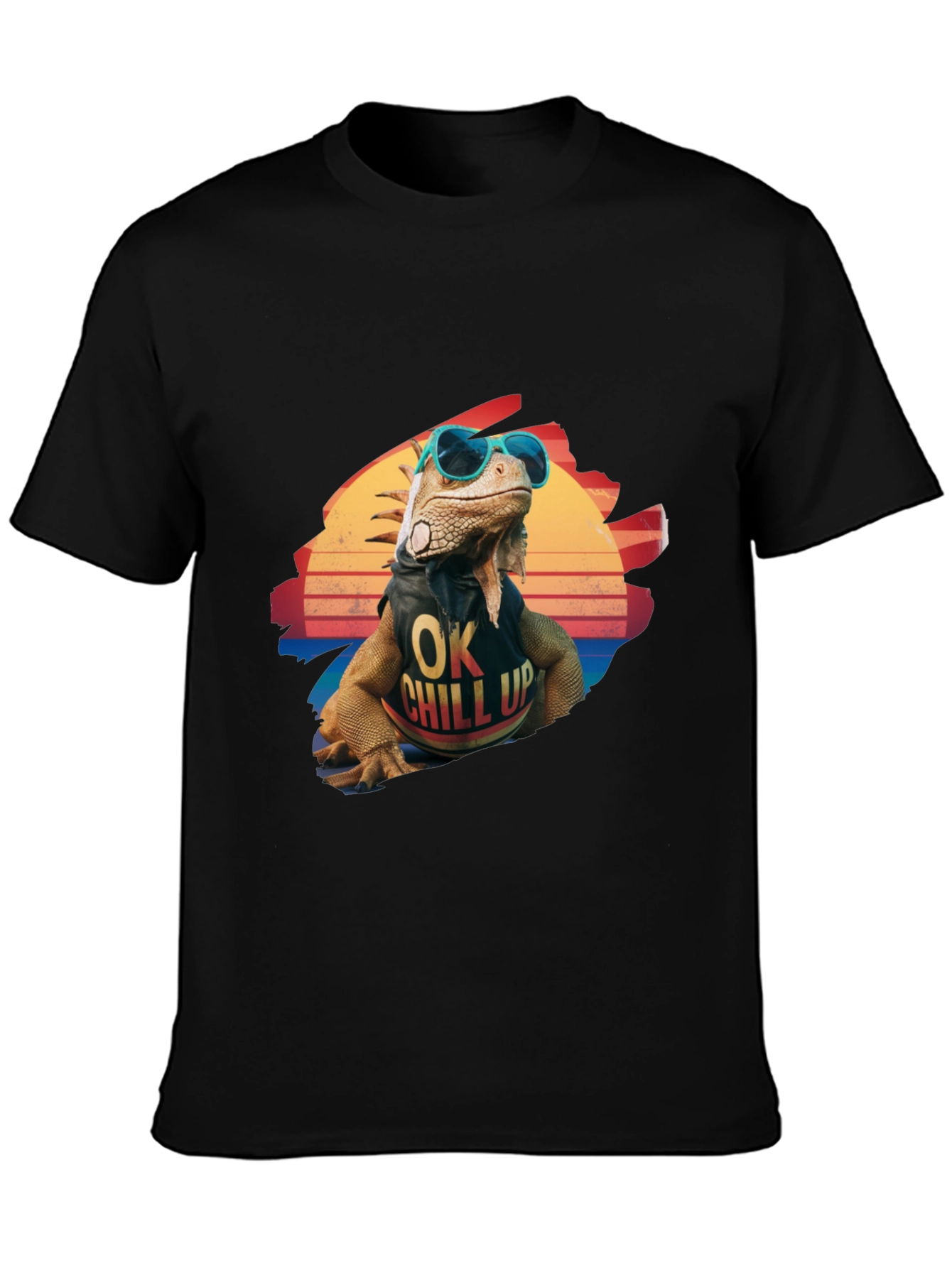 Black Cool Iguana Graphic T-Shirt - "OK Chill Up" view 3