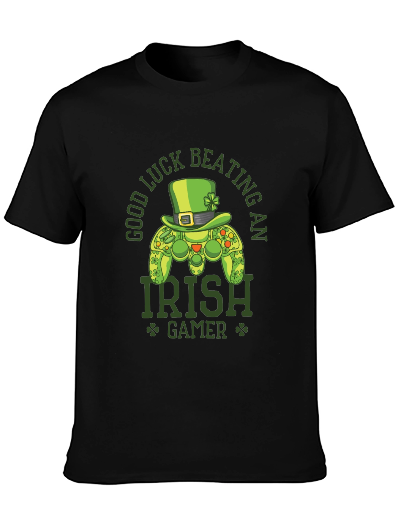Black Irish Gamer T-Shirt - Good Luck Beating An Irish Gamer view 3