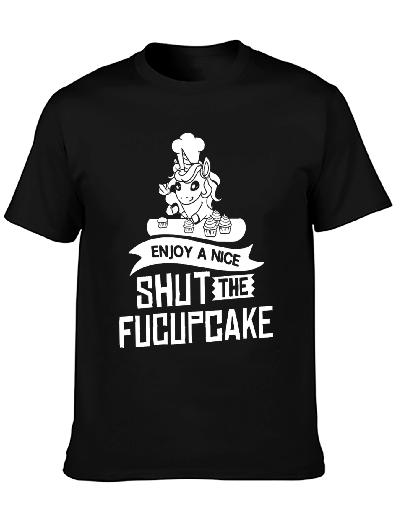Black Funny Unicorn Chef T-Shirt - Shut The Fucupcake! view 3