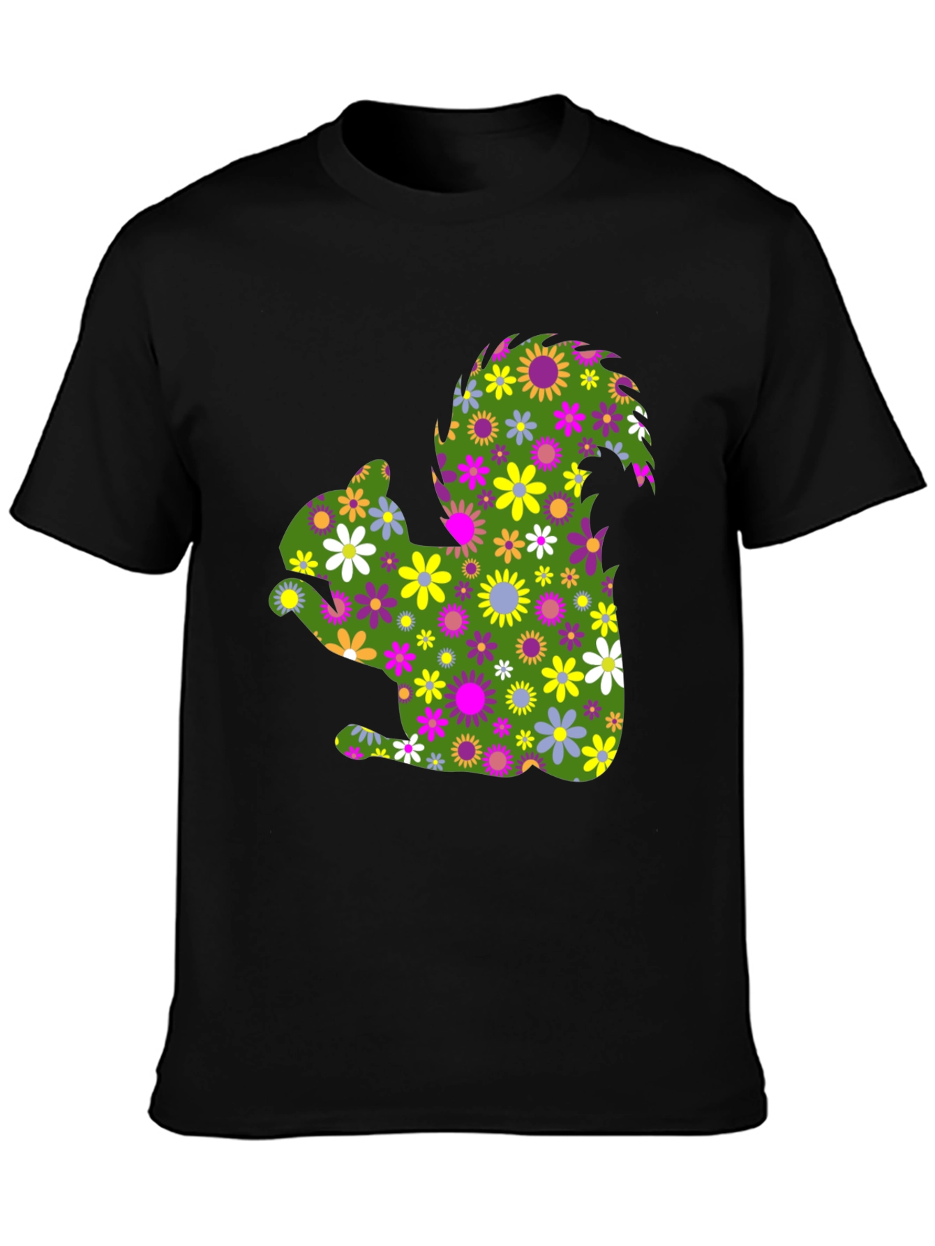 Black Floral Squirrel Graphic Tee - Unique Nature Shirt view 3