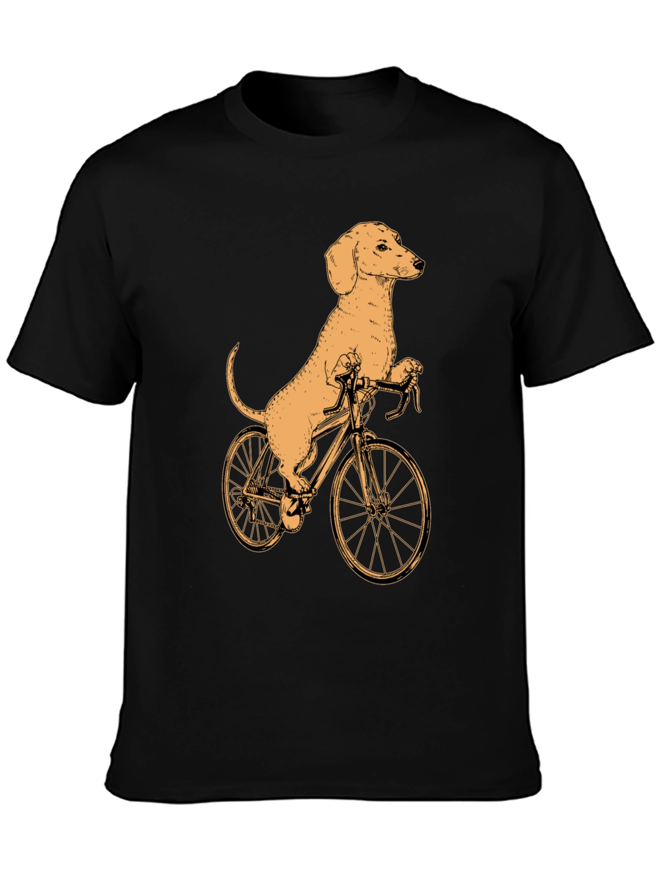 Black Dachshund on Bike T-Shirt - Black Cotton Tee view 3